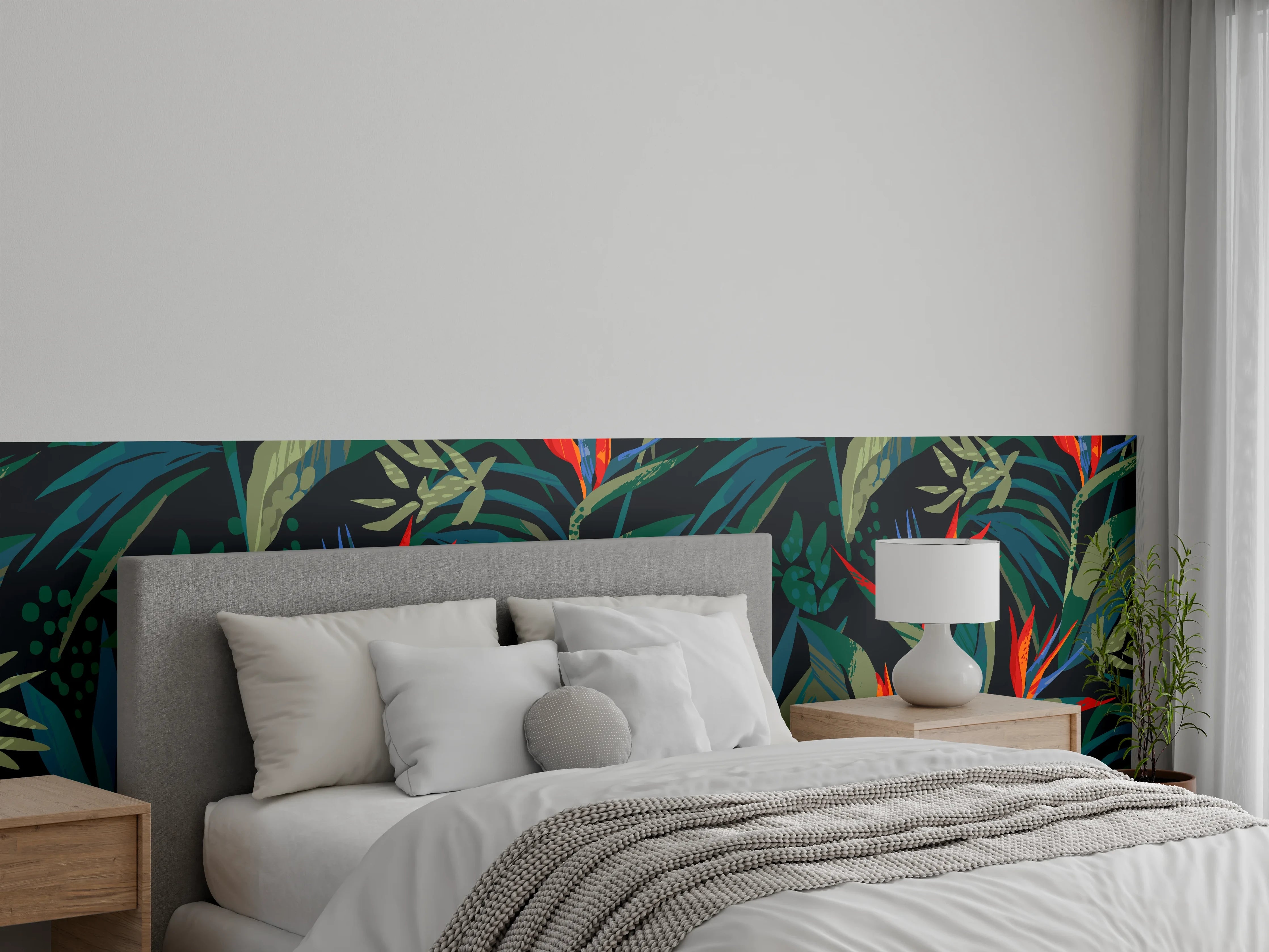 Wandverkleidung Schlafzimmer - Strelitzia Tropenwald-Motiv