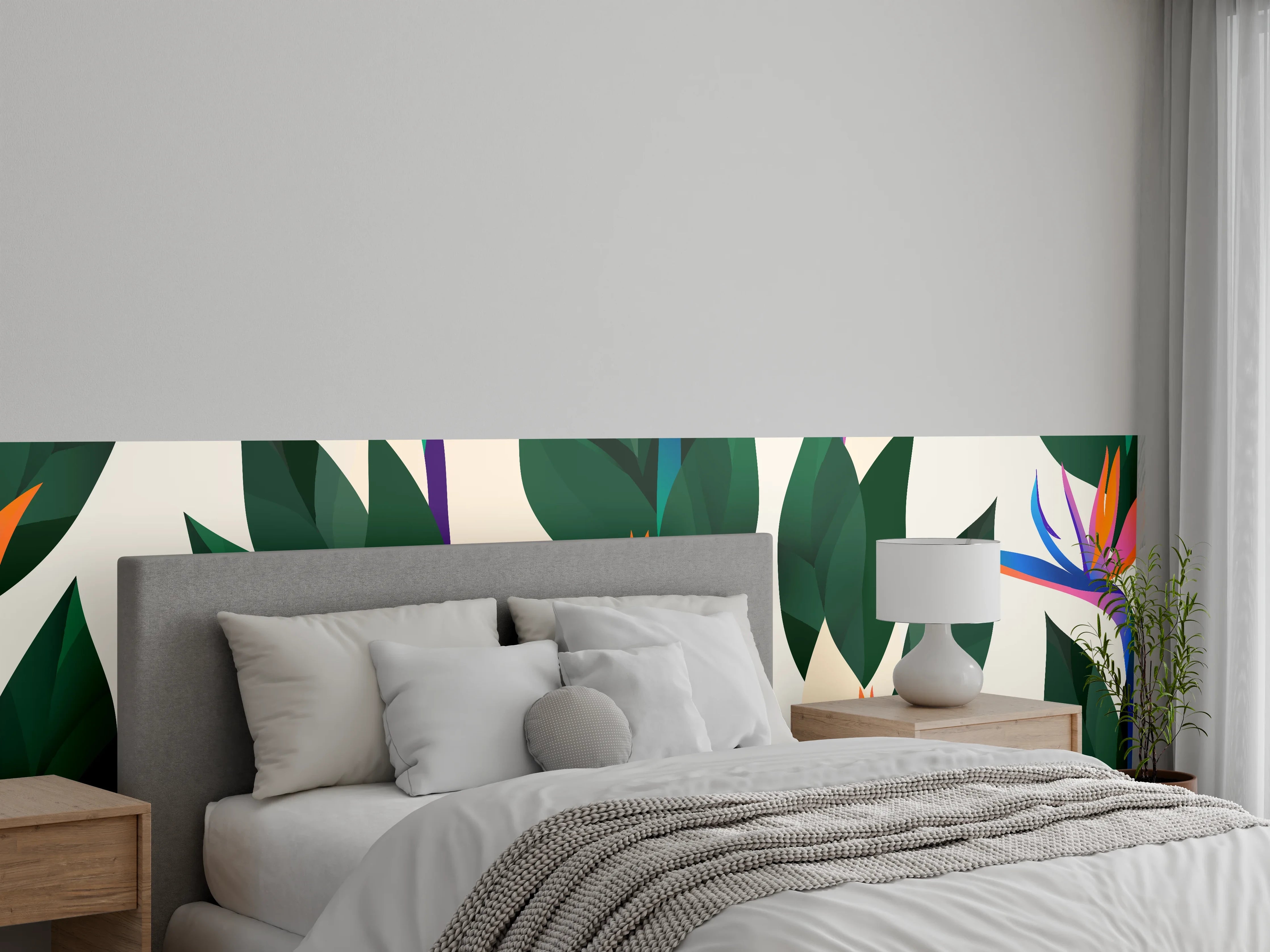 Wandverkleidung Schlafzimmer - Strelitzia Tropic Blumenmuster