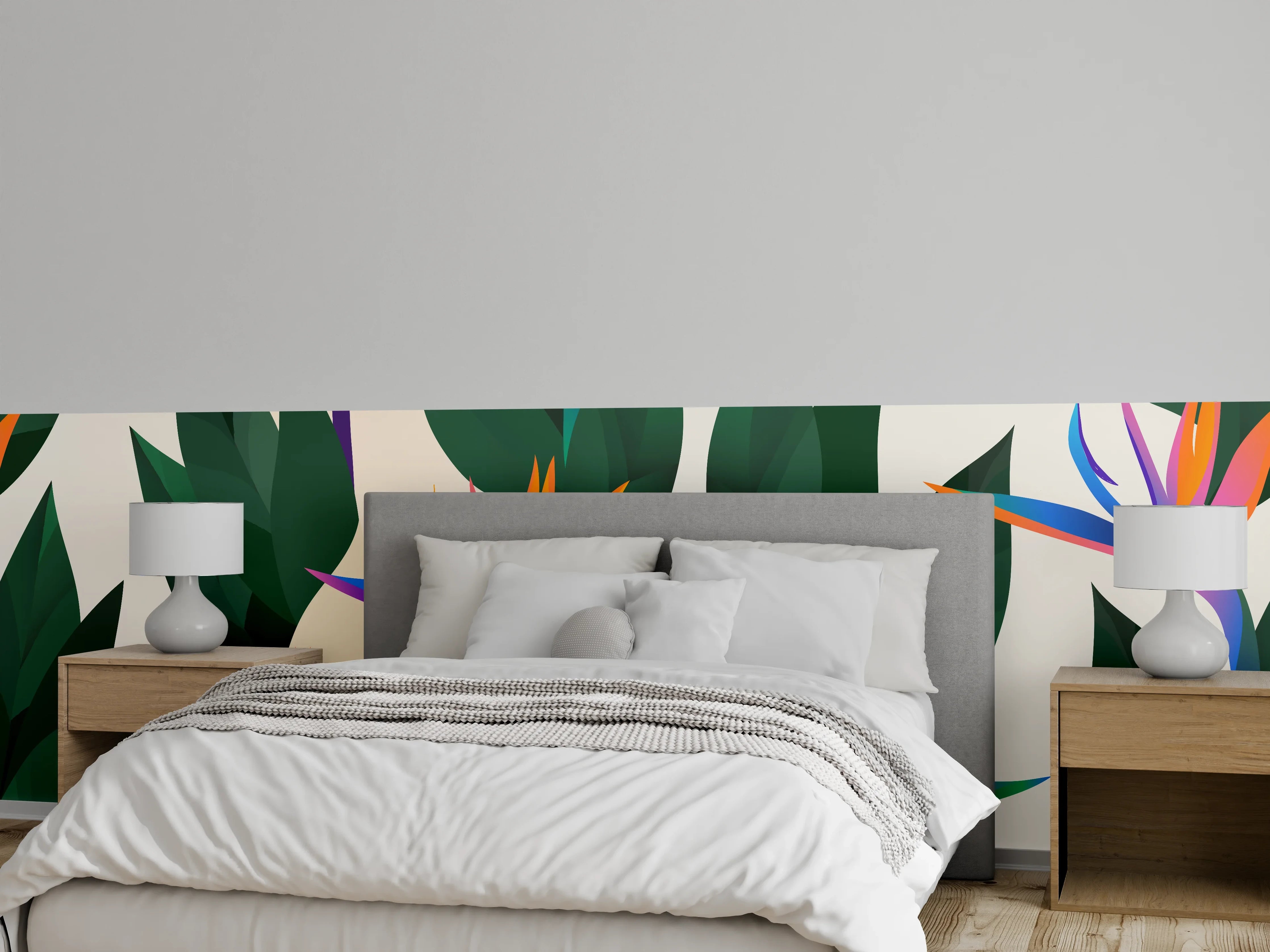 Wandverkleidung Schlafzimmer - Strelitzia Tropic Blumenmuster