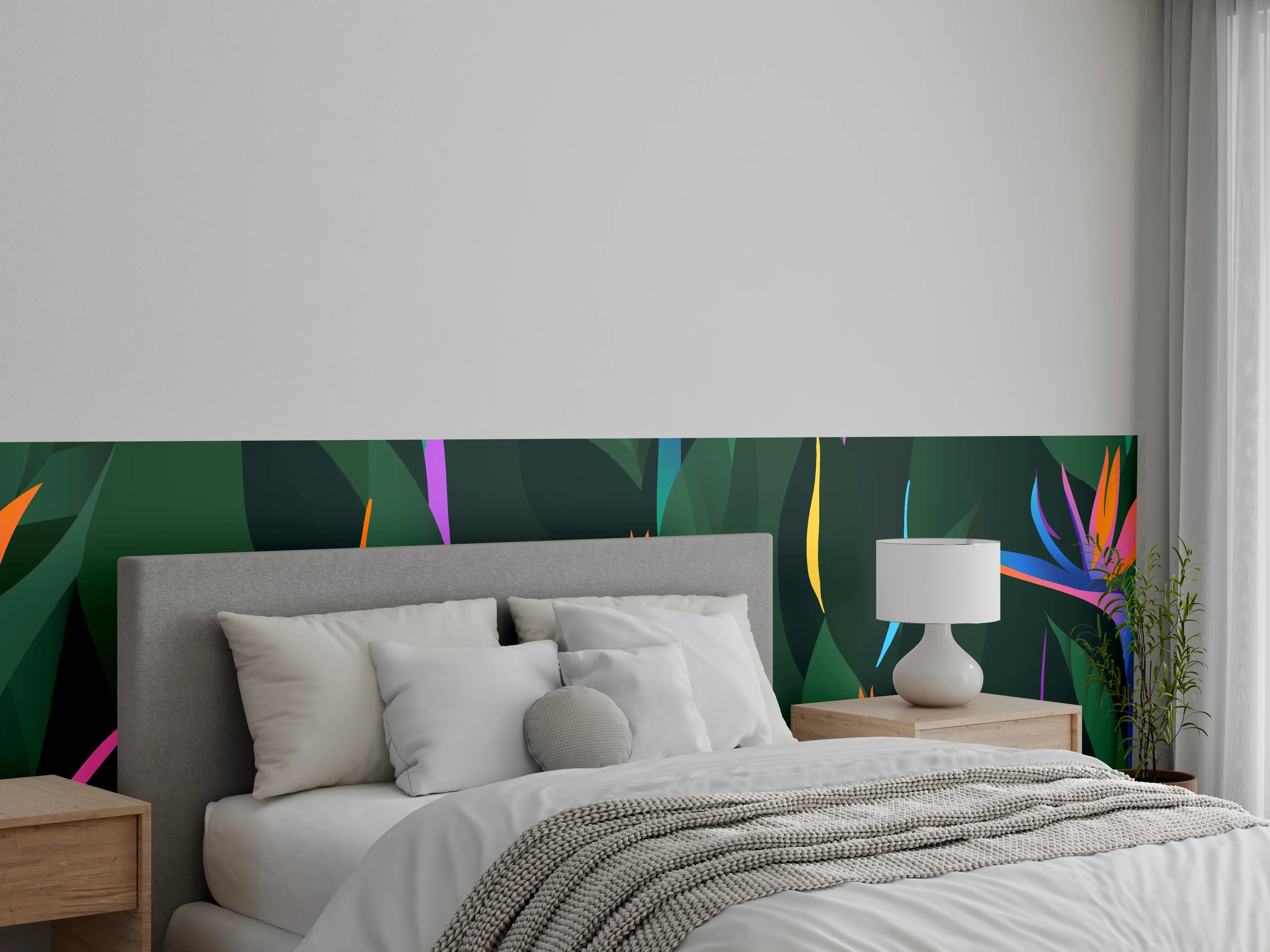 Wandverkleidung Schlafzimmer - Strelitzia Tropic Grün-Orange