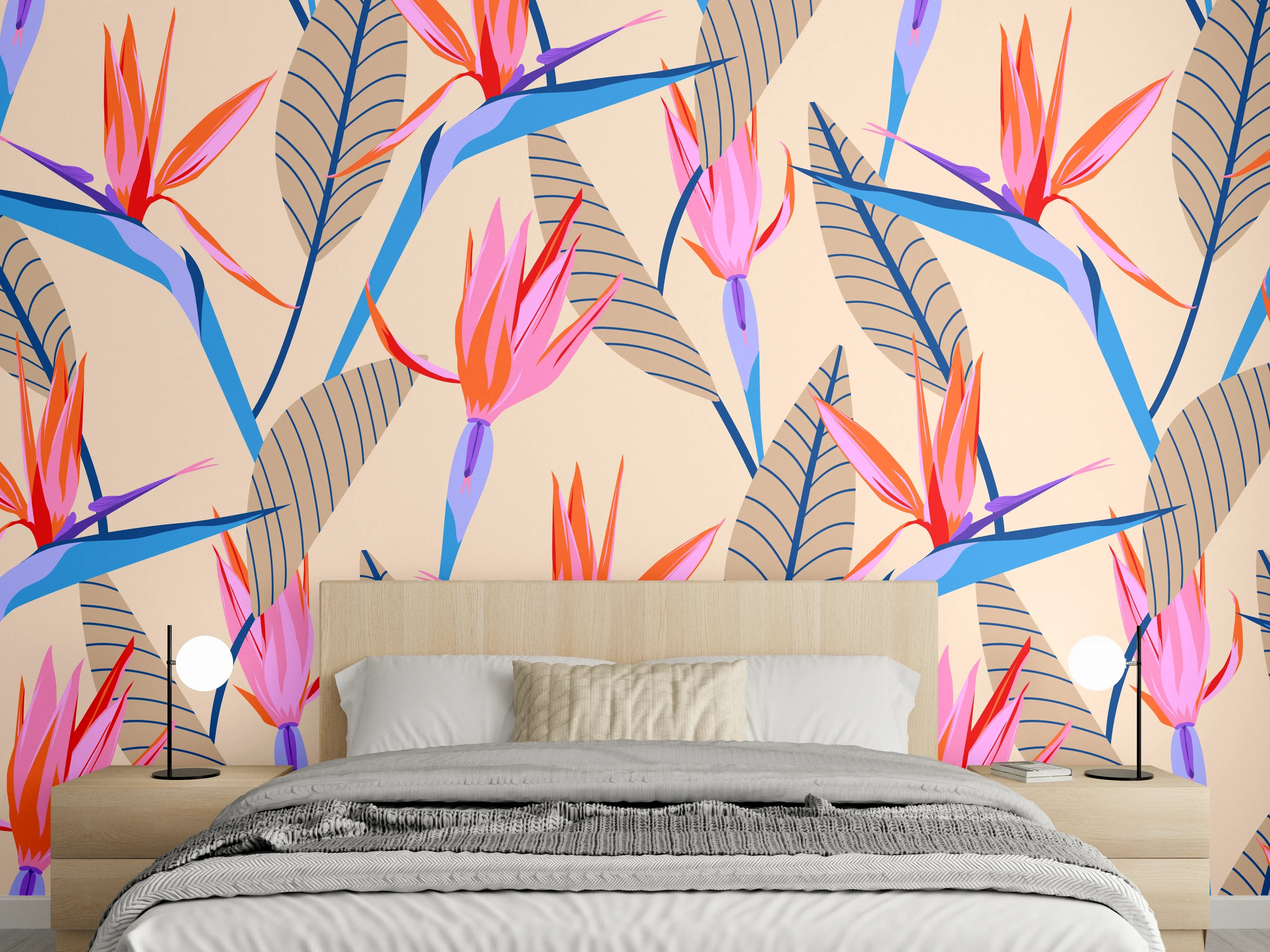 Wandverkleidung Schlafzimmer - Strelitzia Tropic Rosa-Beige