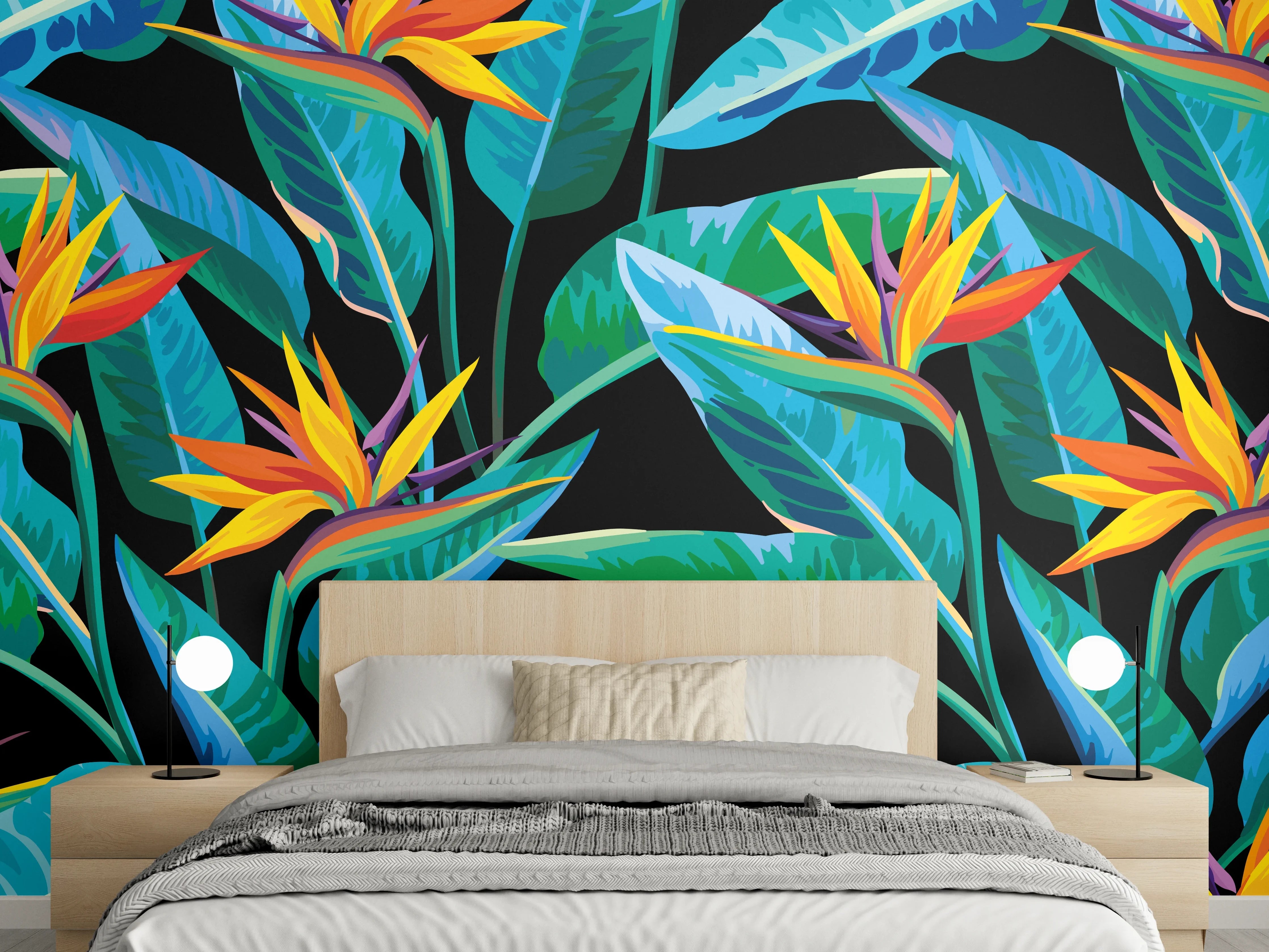 Wandverkleidung Schlafzimmer - Strelitzia Tropic Schwarz-Exotik