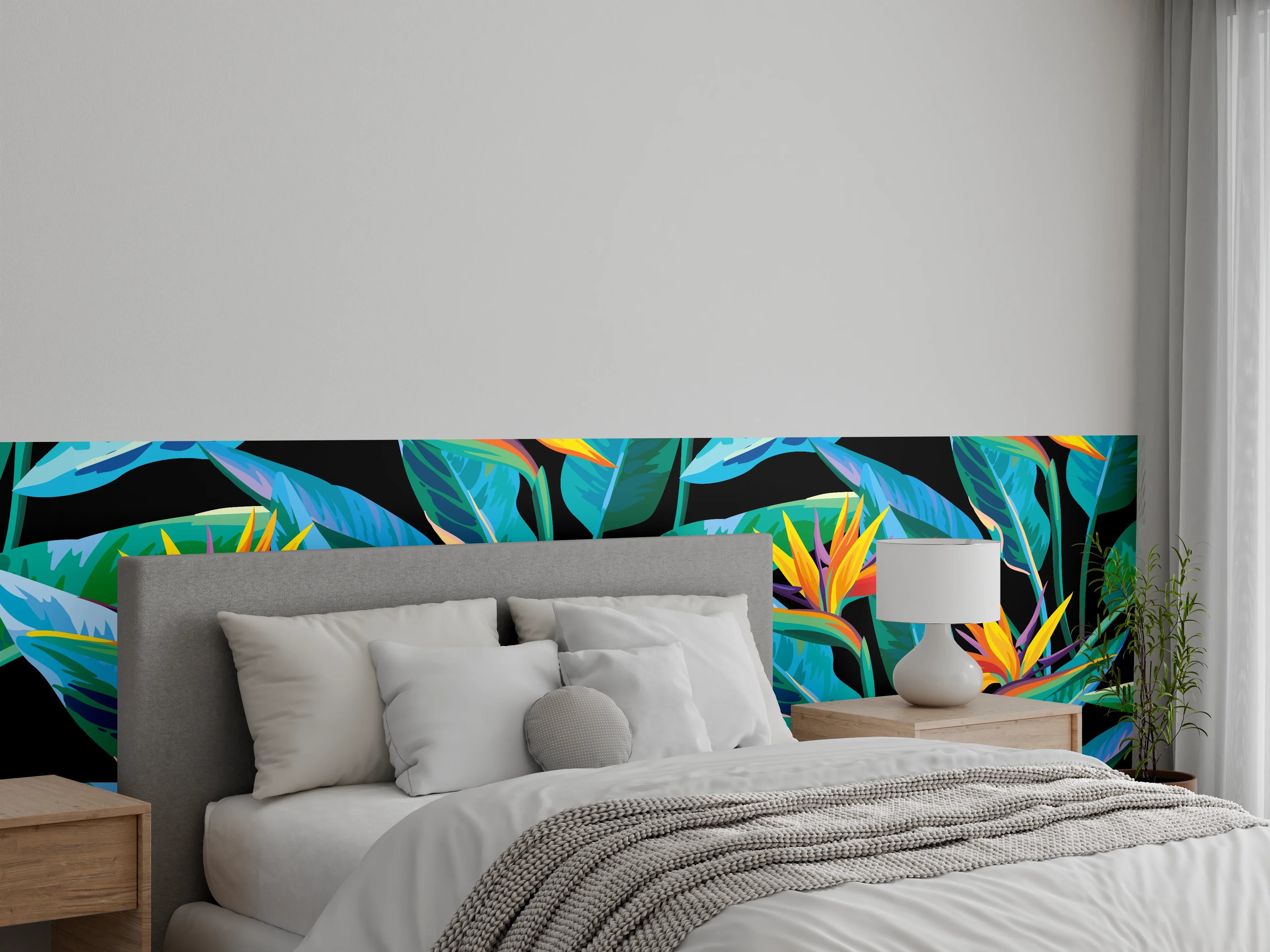 Wandverkleidung Schlafzimmer - Strelitzia Tropic Schwarz-Exotik
