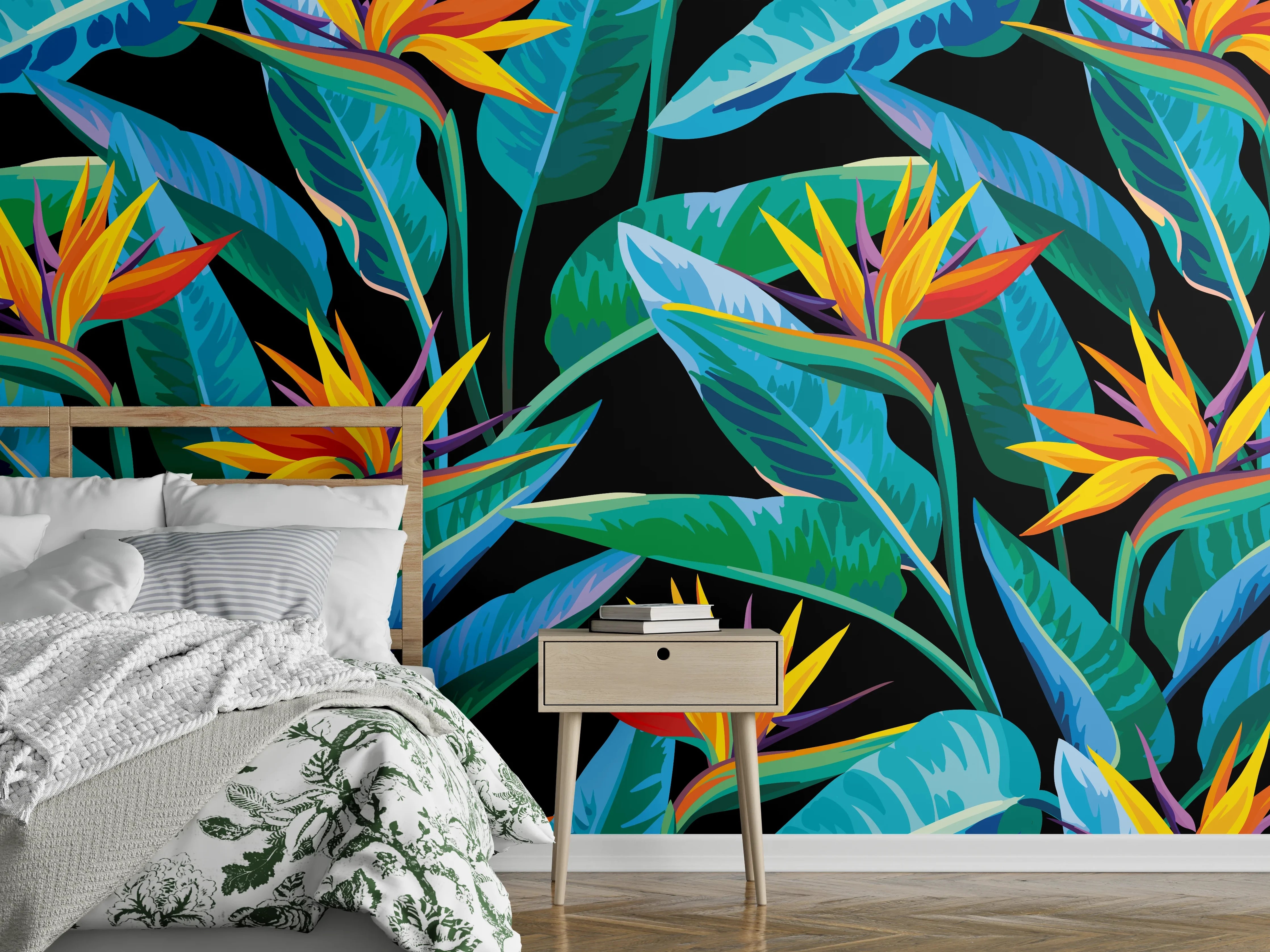 Wandverkleidung Schlafzimmer - Strelitzia Tropic Schwarz-Exotik