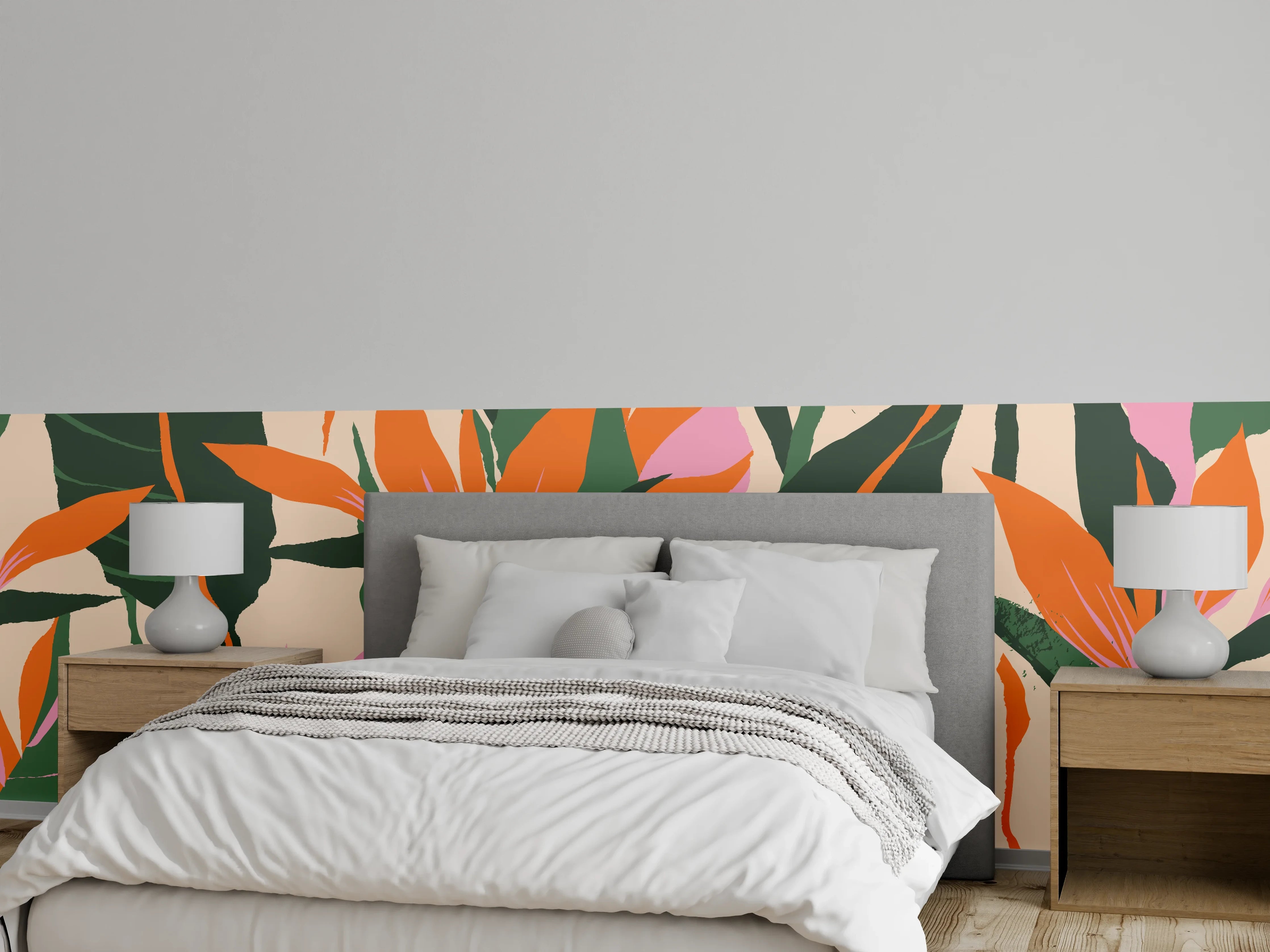 Wandverkleidung Schlafzimmer - Strelitzia Tropische Blütenornamente