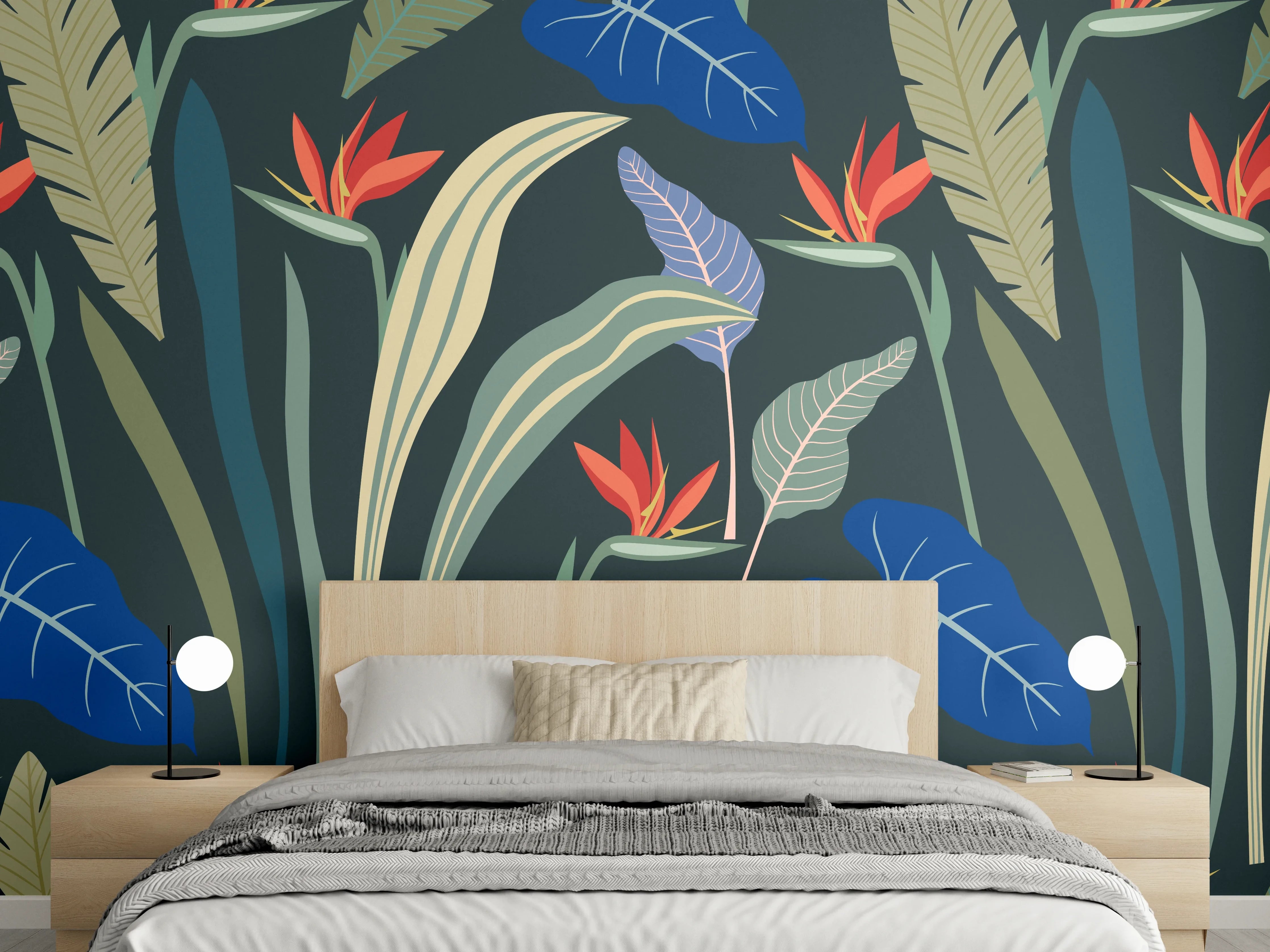 Wandverkleidung Schlafzimmer - Strelitzia Tropische Blütenpracht