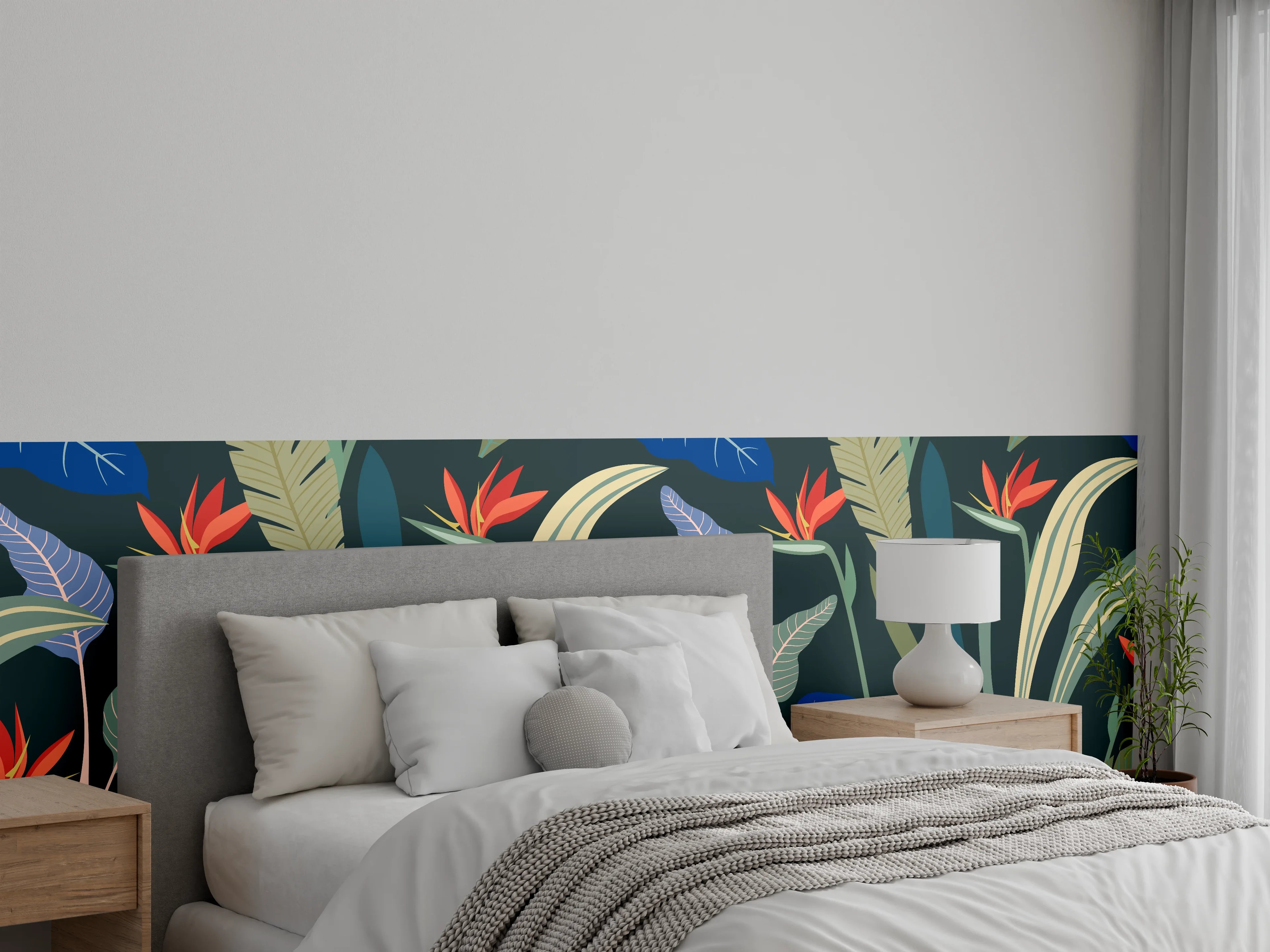 Wandverkleidung Schlafzimmer - Strelitzia Tropische Blütenpracht