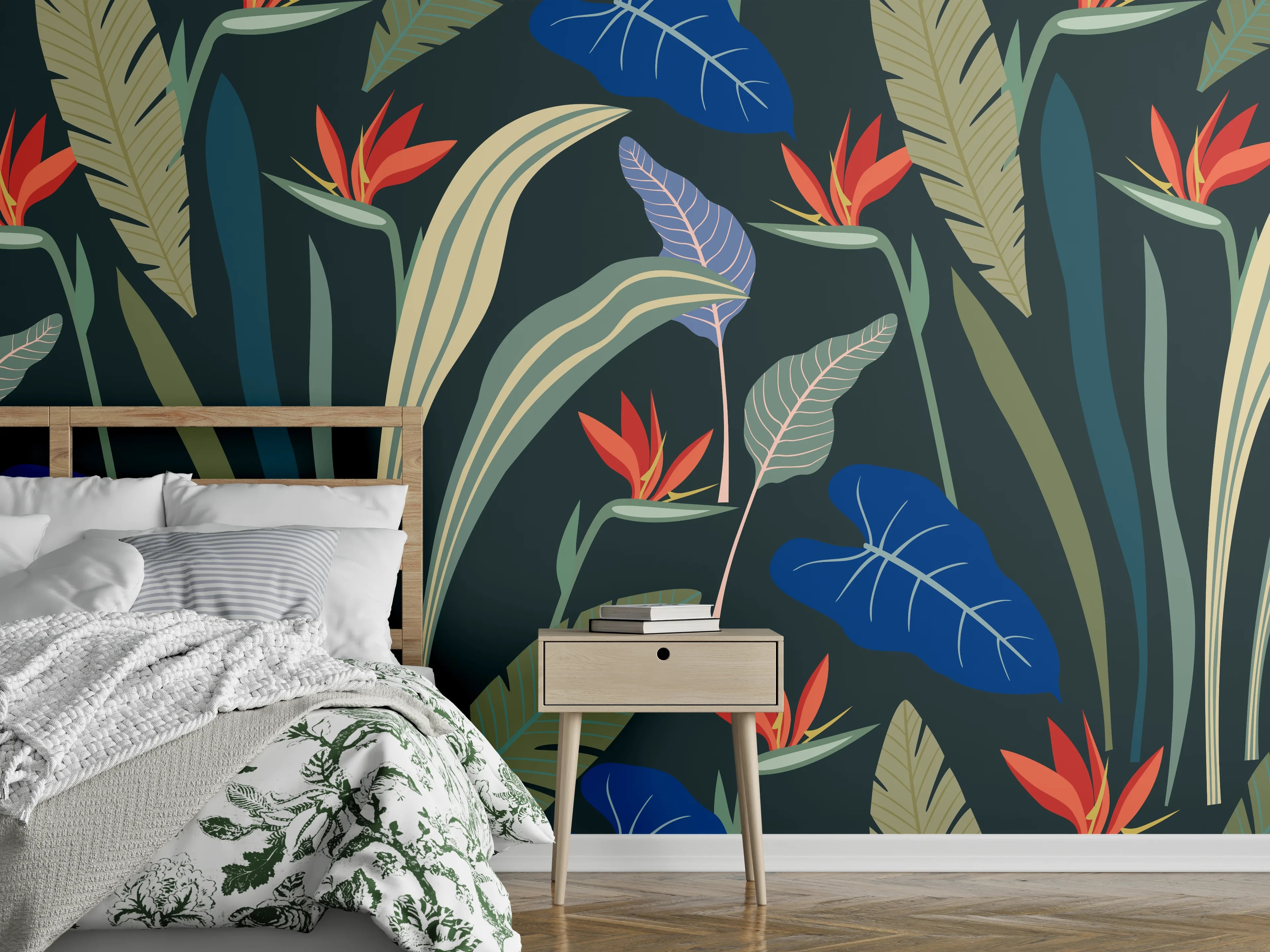 Wandverkleidung Schlafzimmer - Strelitzia Tropische Blütenpracht