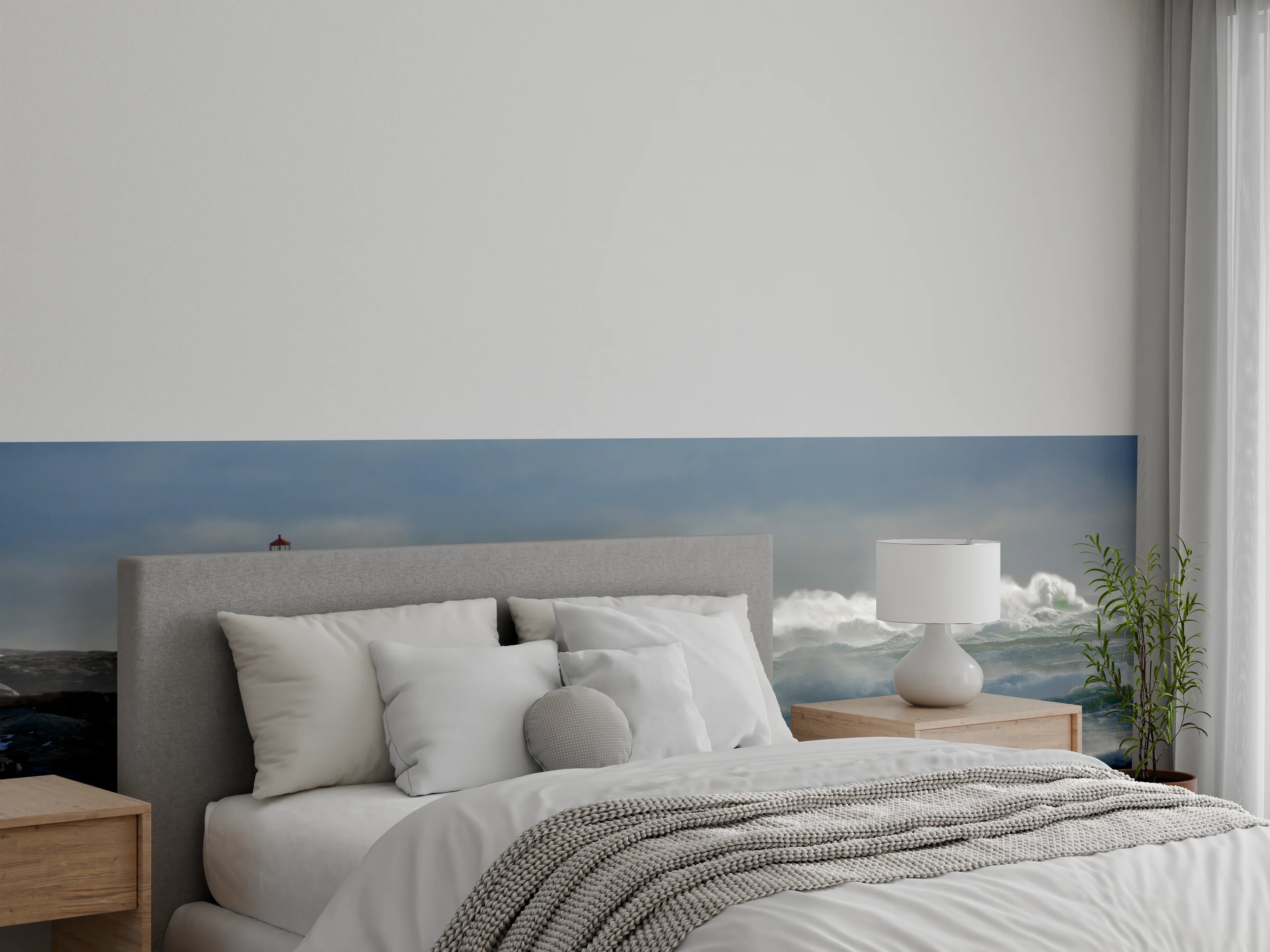 Wandverkleidung Schlafzimmer - Stürmische Meeresküste mit Leuchtturm