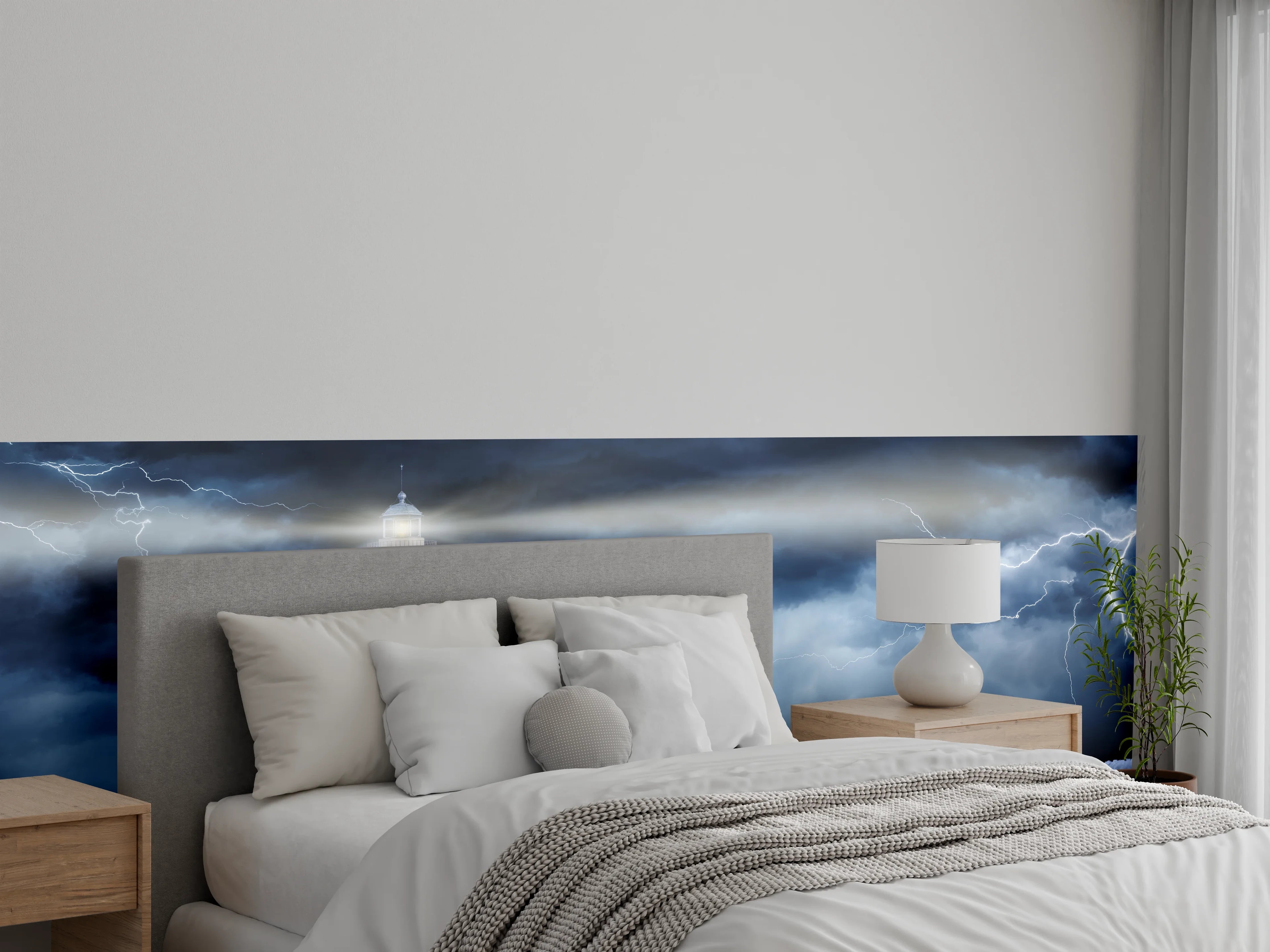 Wandverkleidung Schlafzimmer - Sturm am Leuchtturm – Naturgewalt Kunst
