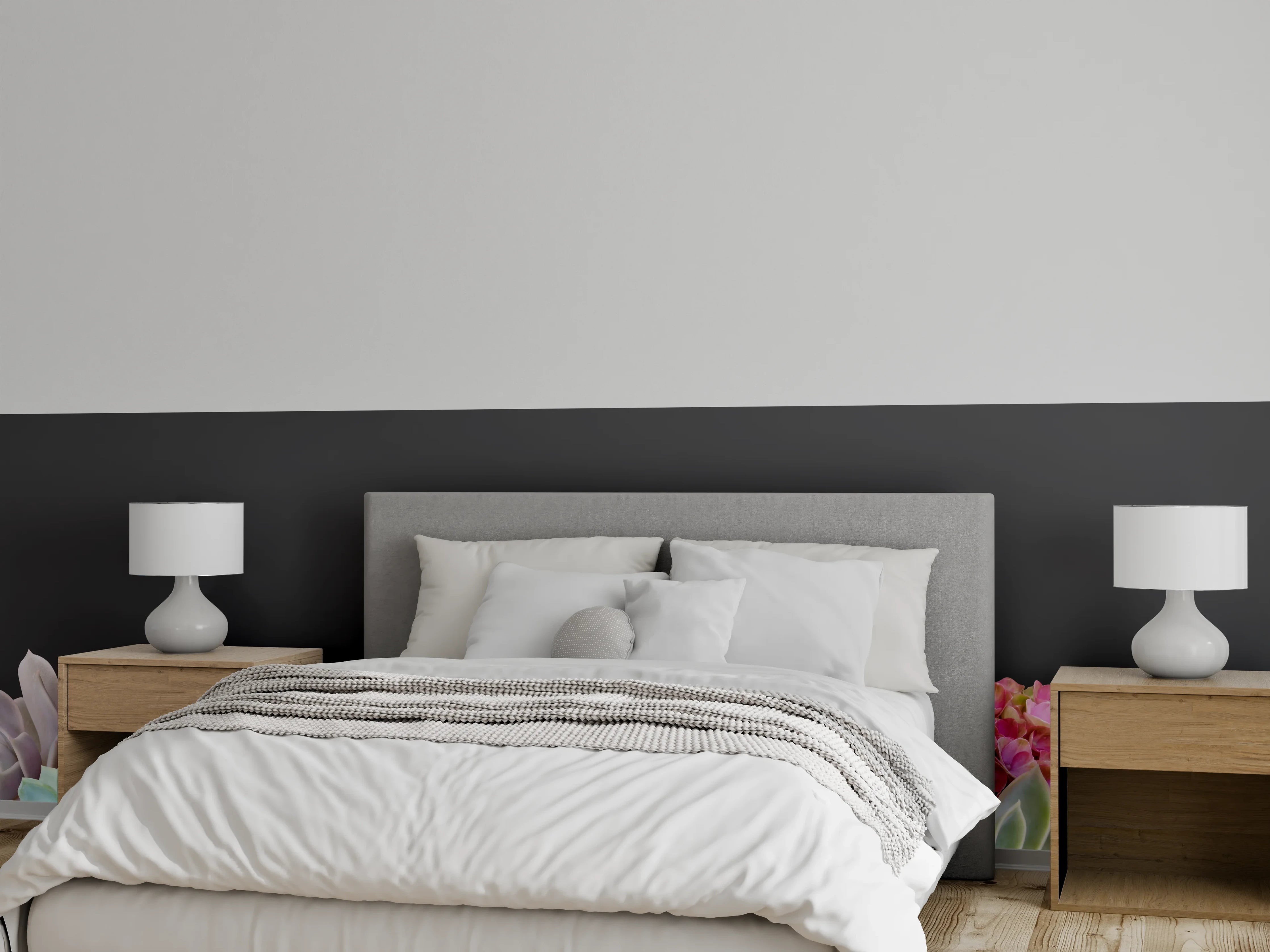 Wandverkleidung Schlafzimmer - Sukkulente Blumen - Bunt