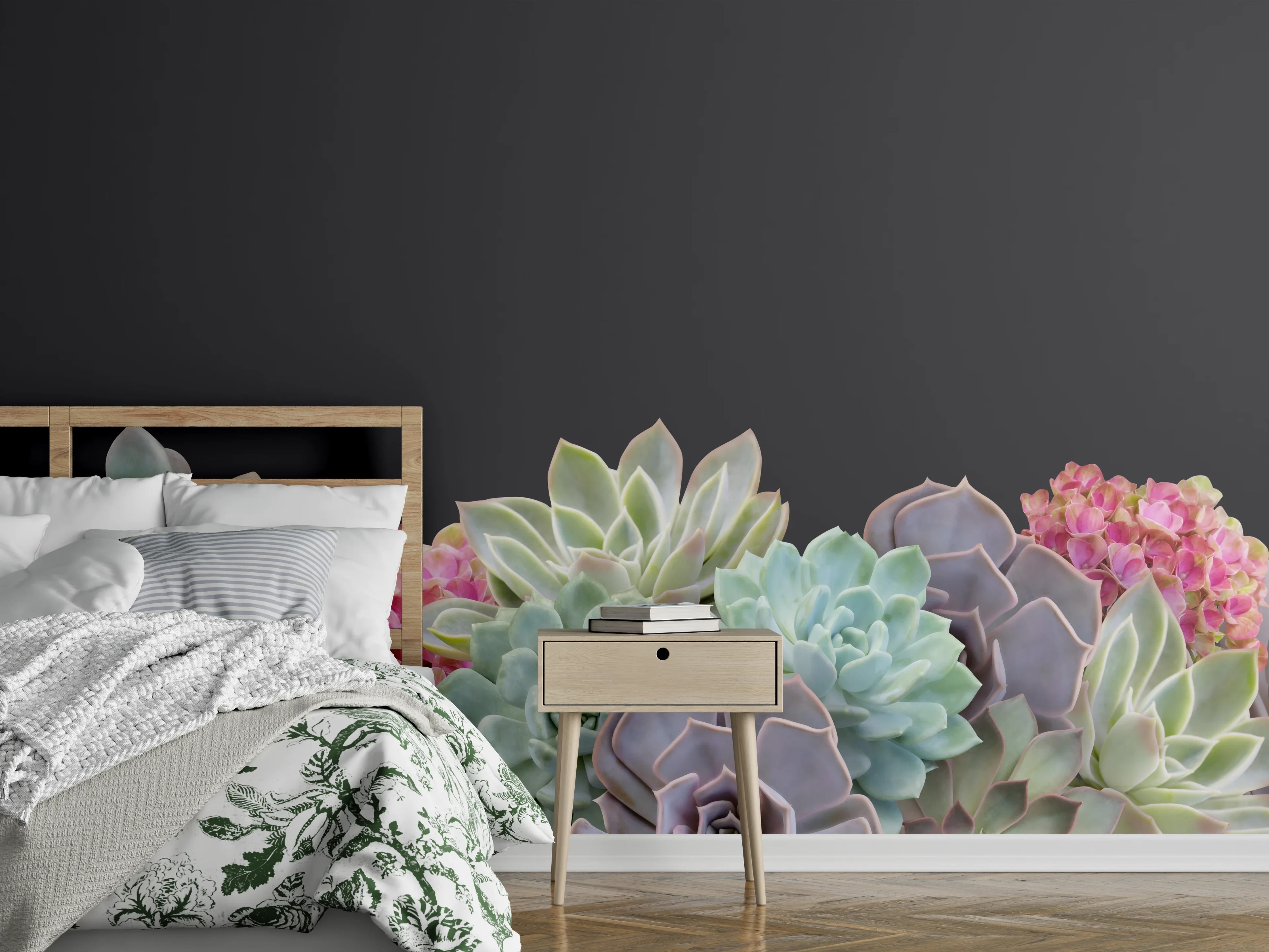 Wandverkleidung Schlafzimmer - Sukkulente Blumen - Bunt