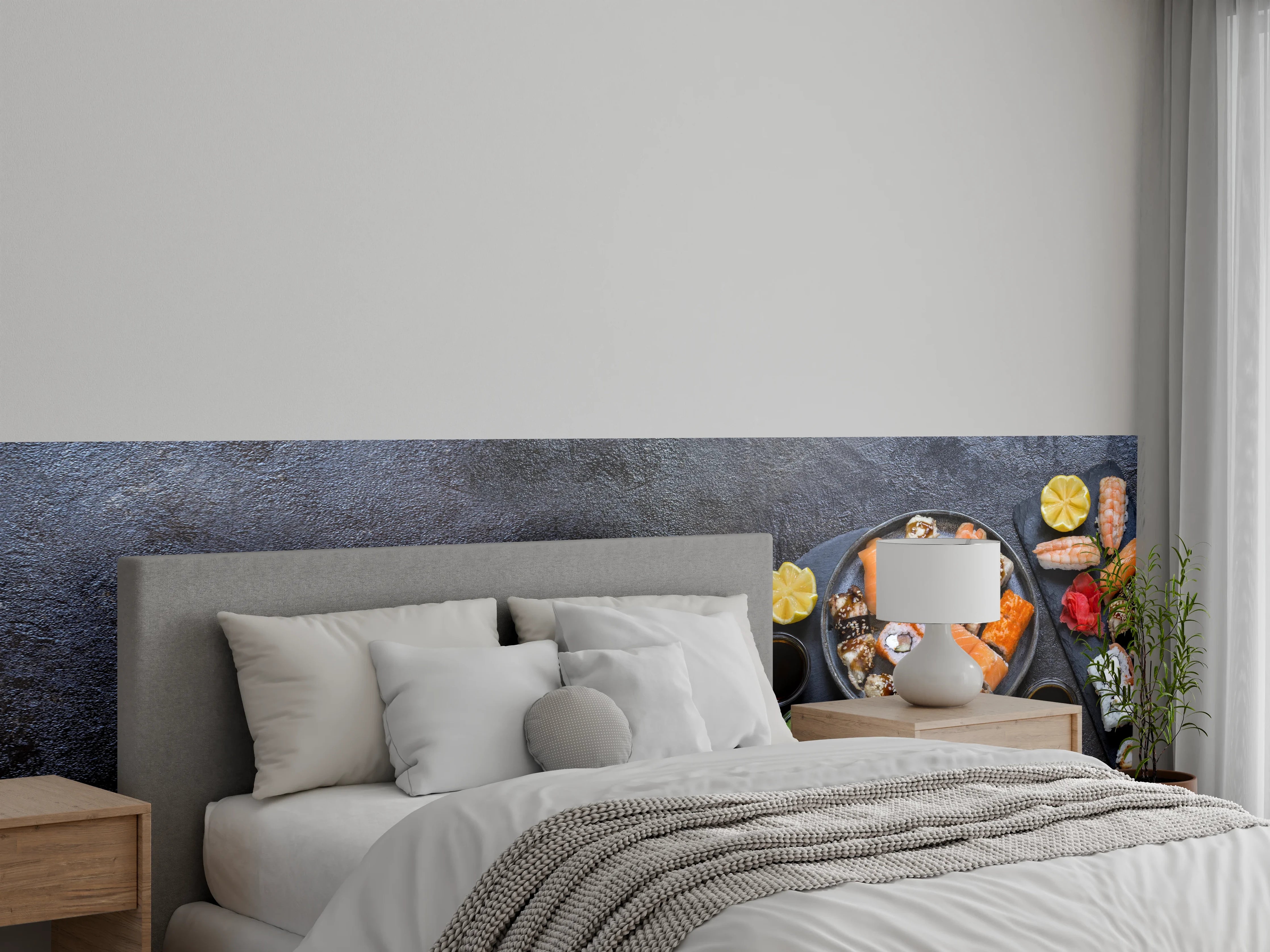 Wandverkleidung Schlafzimmer - Sushi-Platte Schwarz-Orange