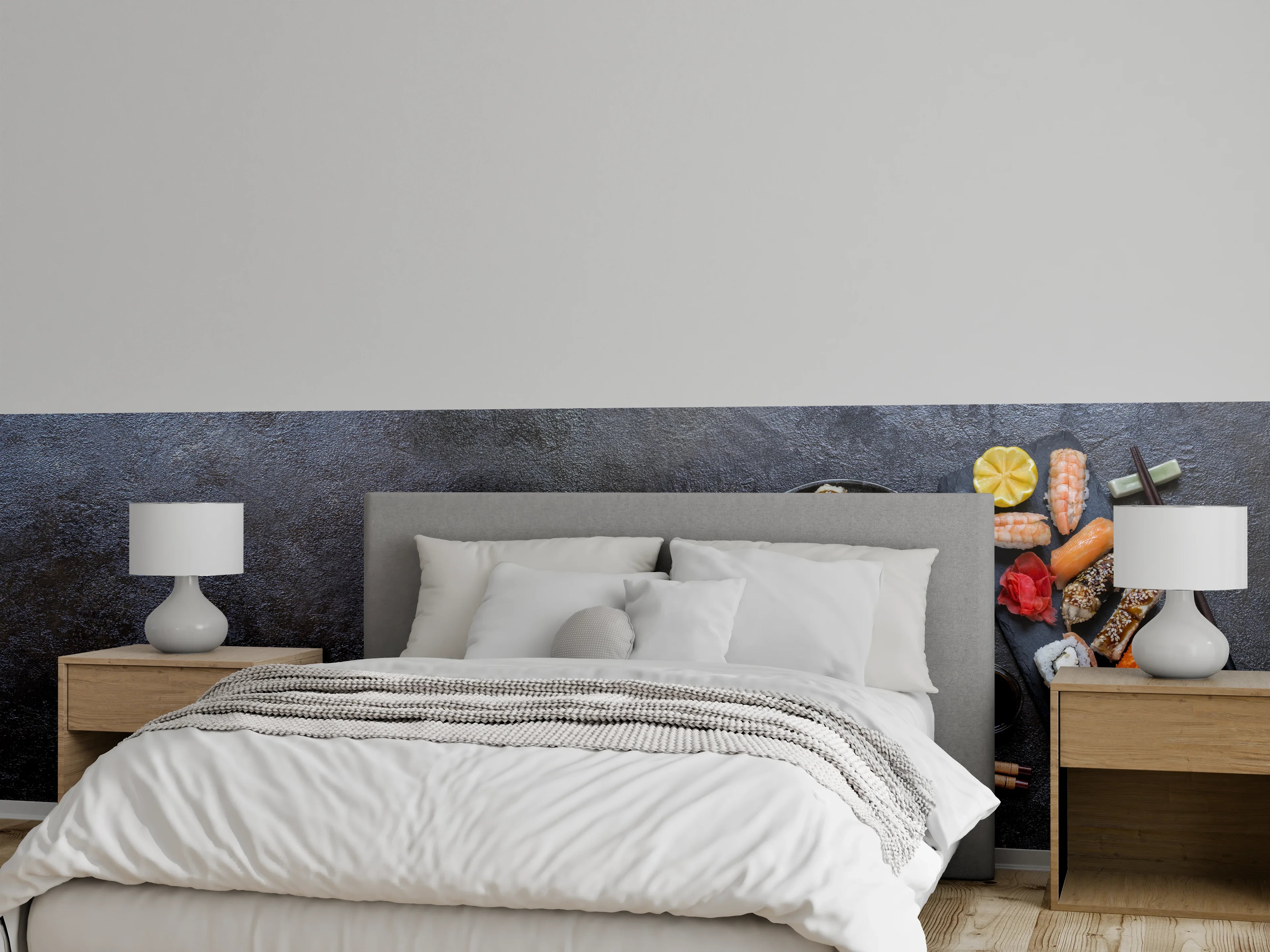 Wandverkleidung Schlafzimmer - Sushi-Platte Schwarz-Orange