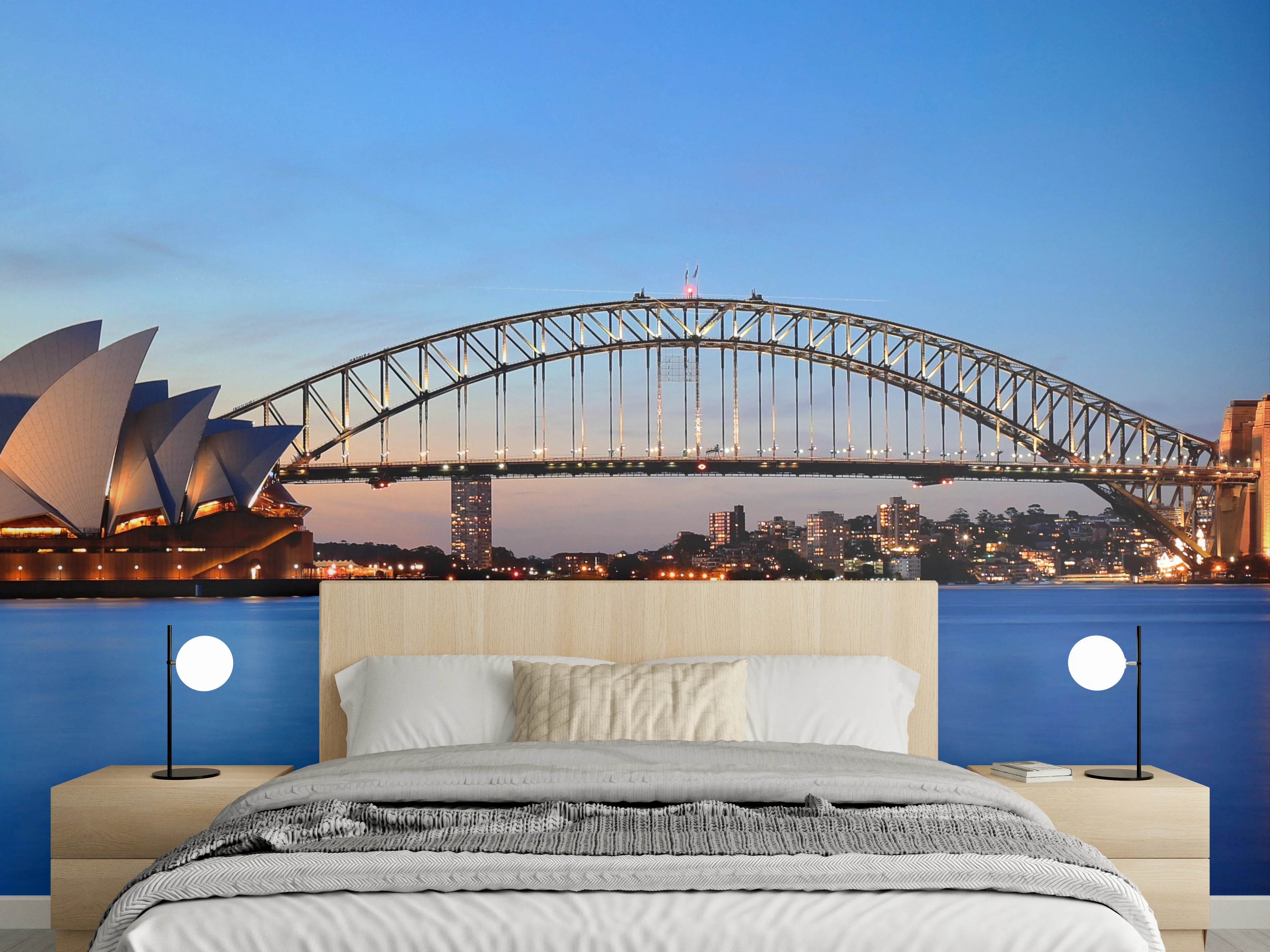 Wandverkleidung Schlafzimmer - Sydney Skyline bei Sonnenuntergang Panorama