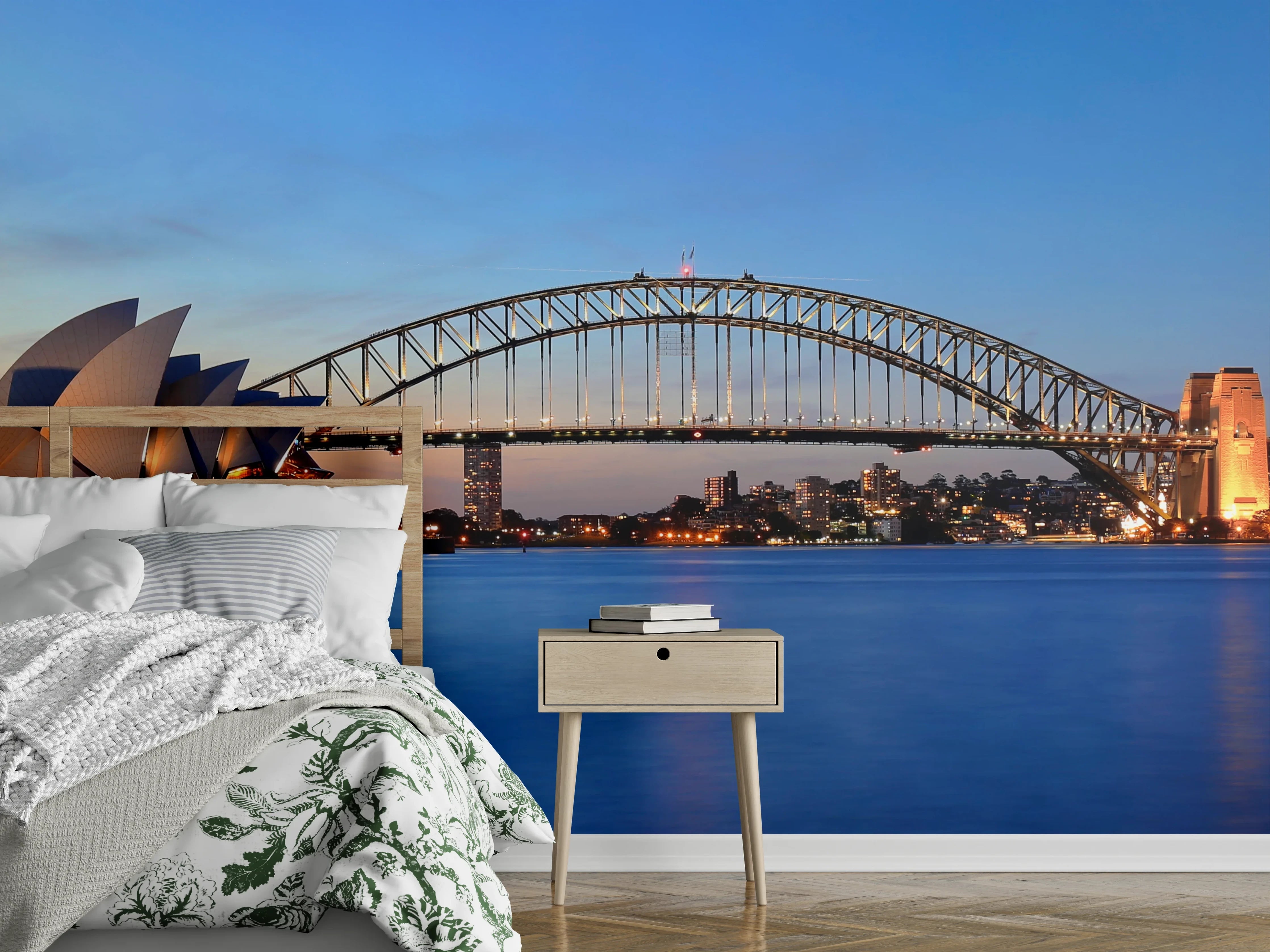 Wandverkleidung Schlafzimmer - Sydney Skyline bei Sonnenuntergang Panorama