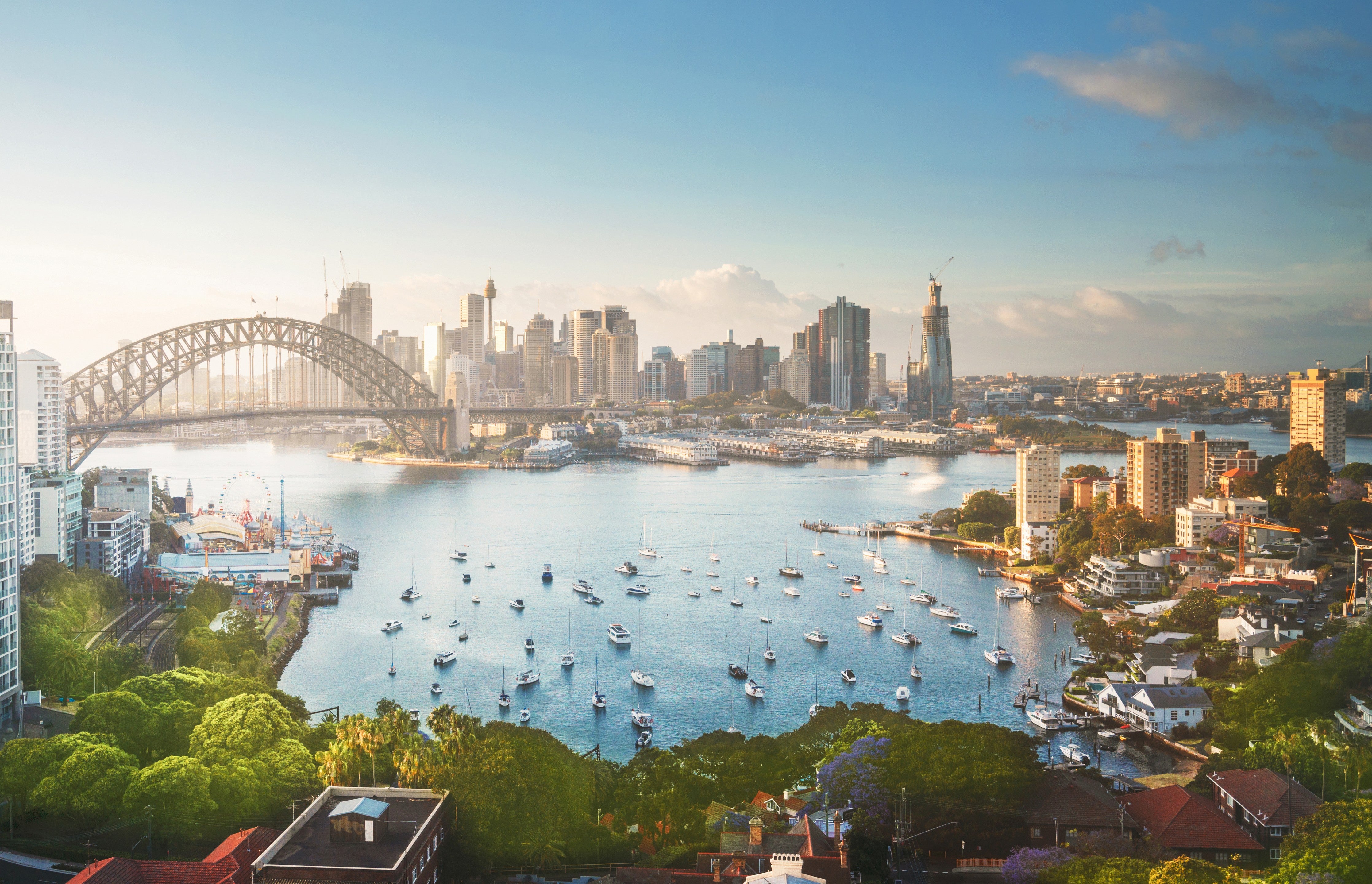 Wandverkleidung Schlafzimmer-Sydney Skyline: Hafenblick mit Brücke