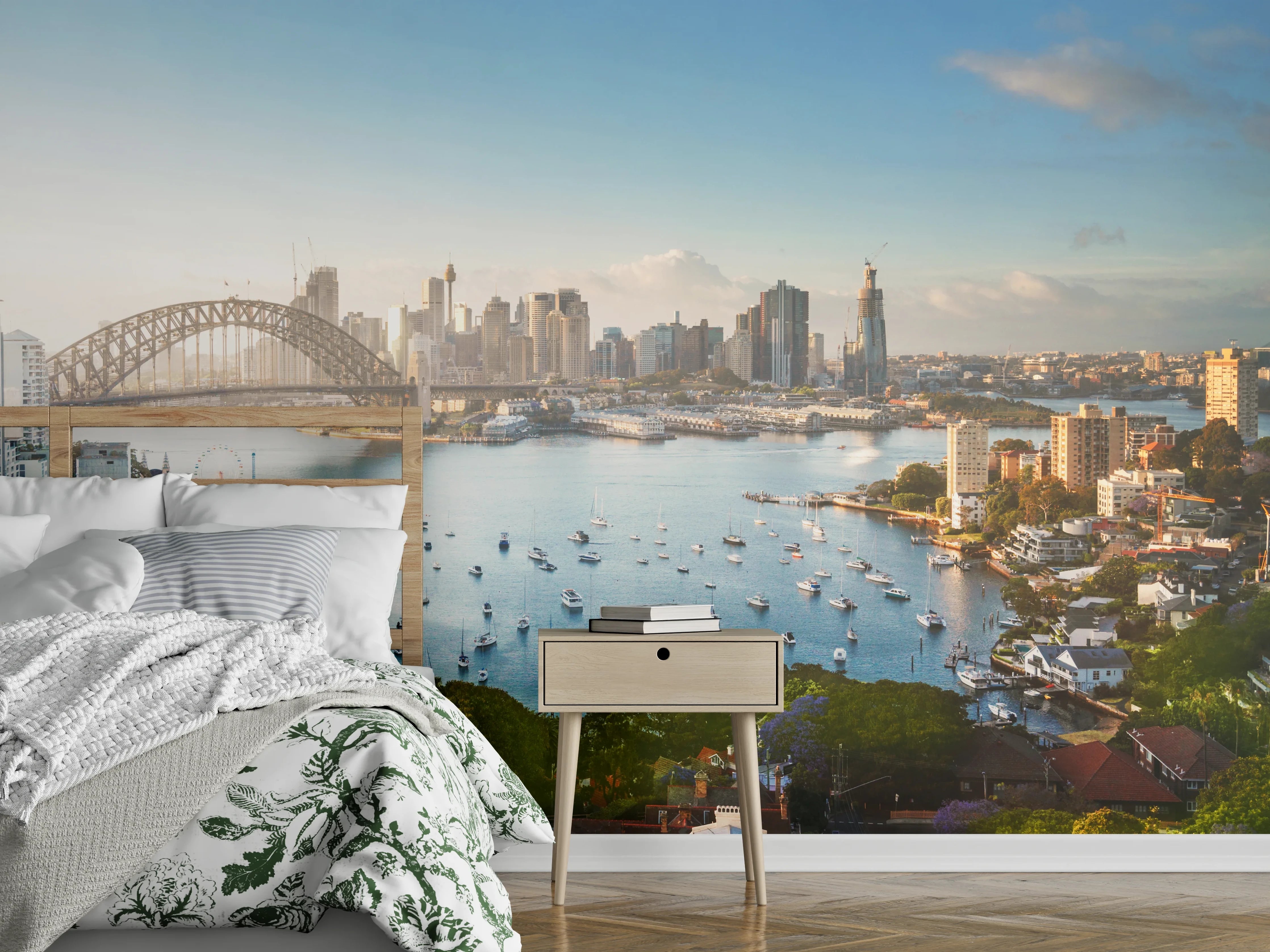 Wandverkleidung Schlafzimmer - Sydney Skyline: Hafenblick mit Brücke