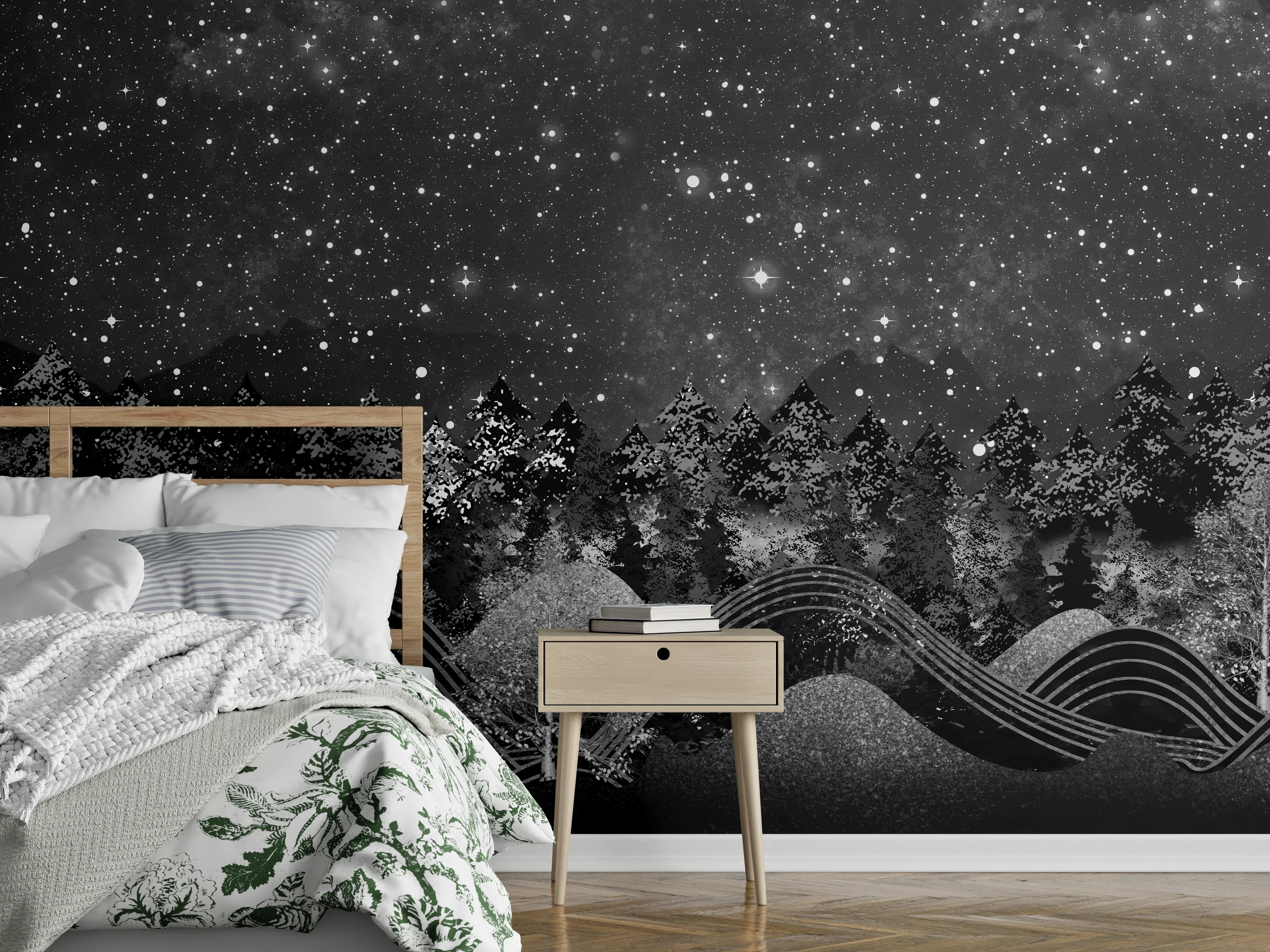 Wandverkleidung Schlafzimmer - Tapete einer Landschaft - 3D