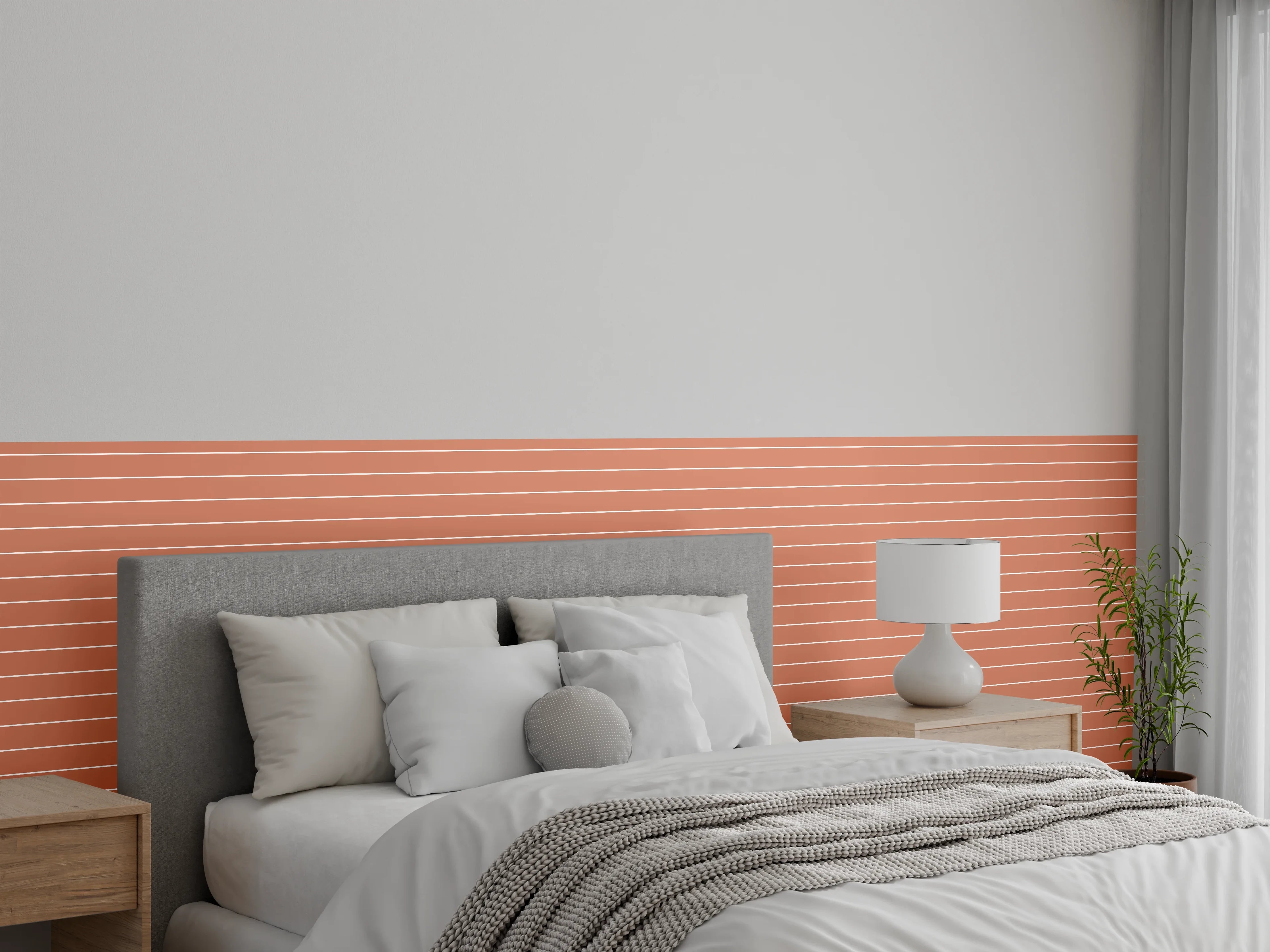 Wandverkleidung Schlafzimmer - Terrakotta-Streifen mit grauweißem Akzent