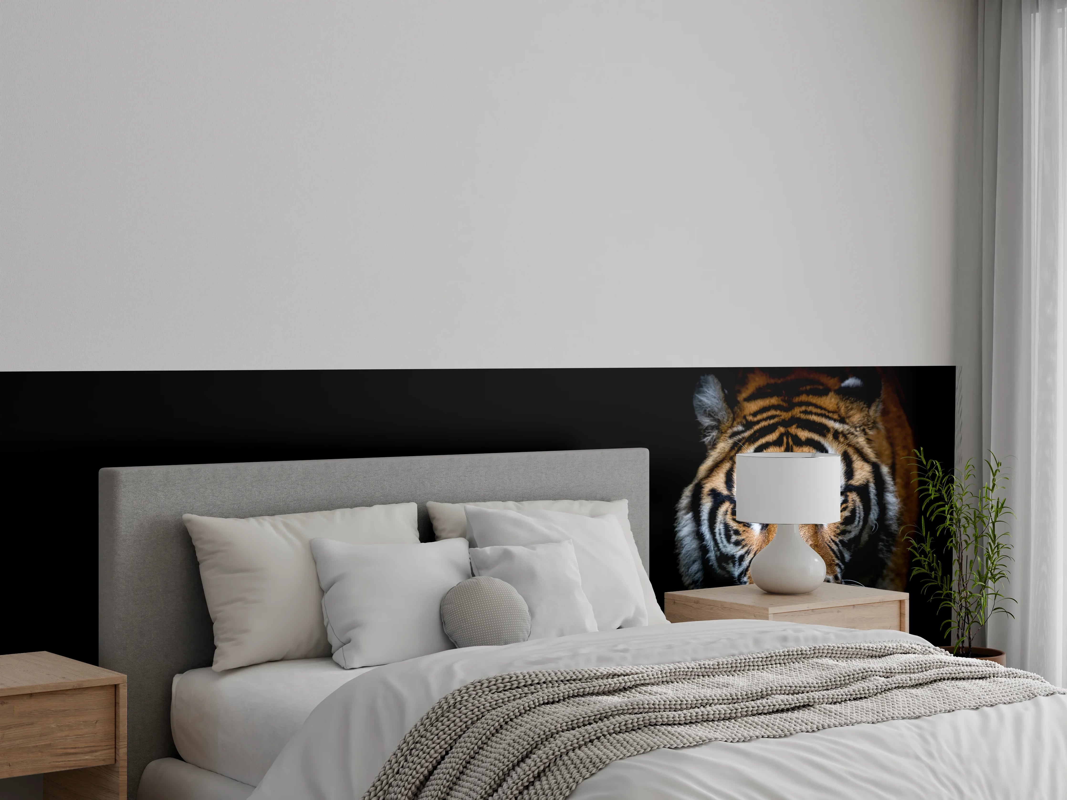 Wandverkleidung Schlafzimmer - Tiger auf schwarzem Hintergrund