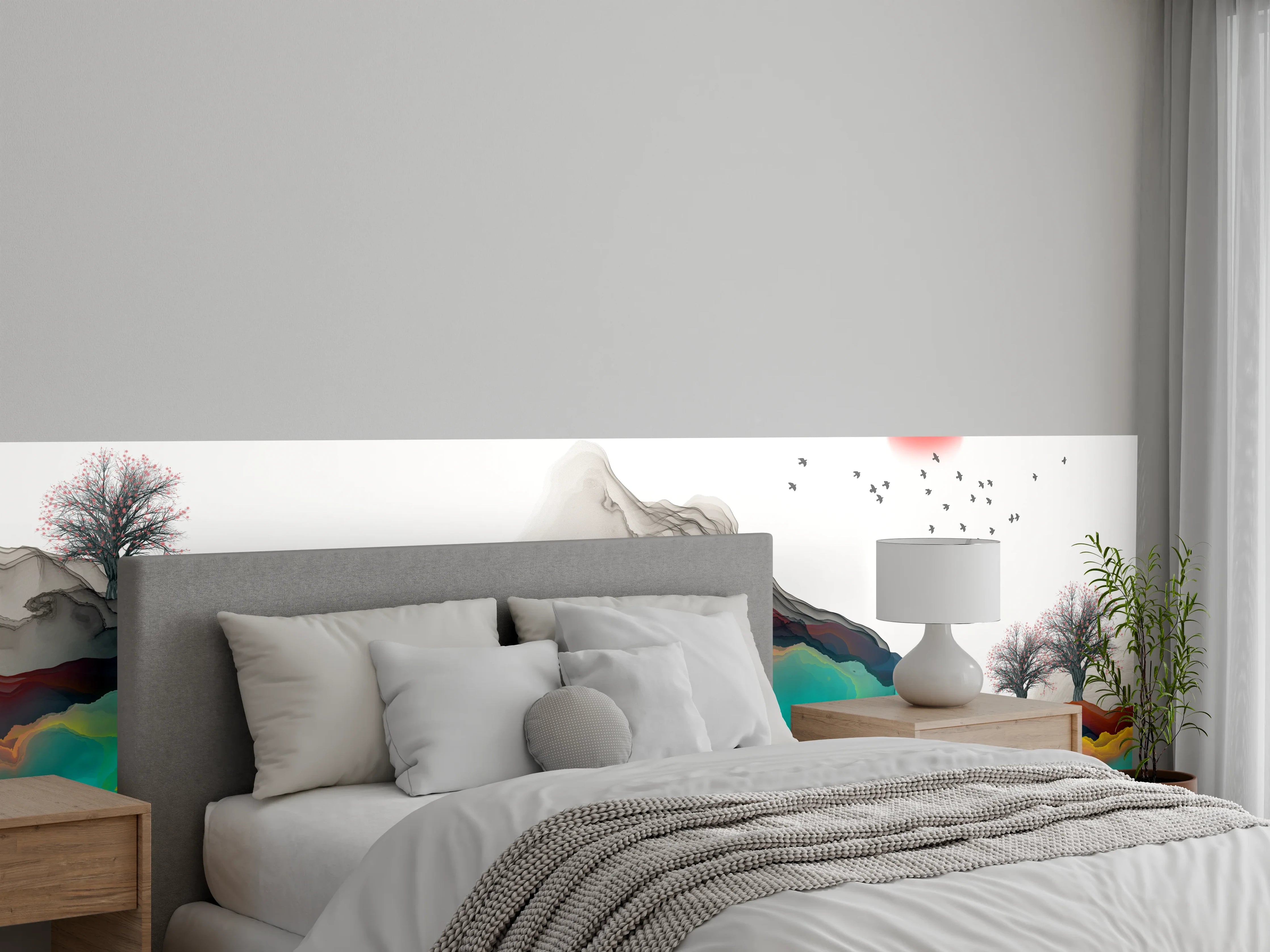 Wandverkleidung Schlafzimmer - Tinte Linie Dekoration Landschaft