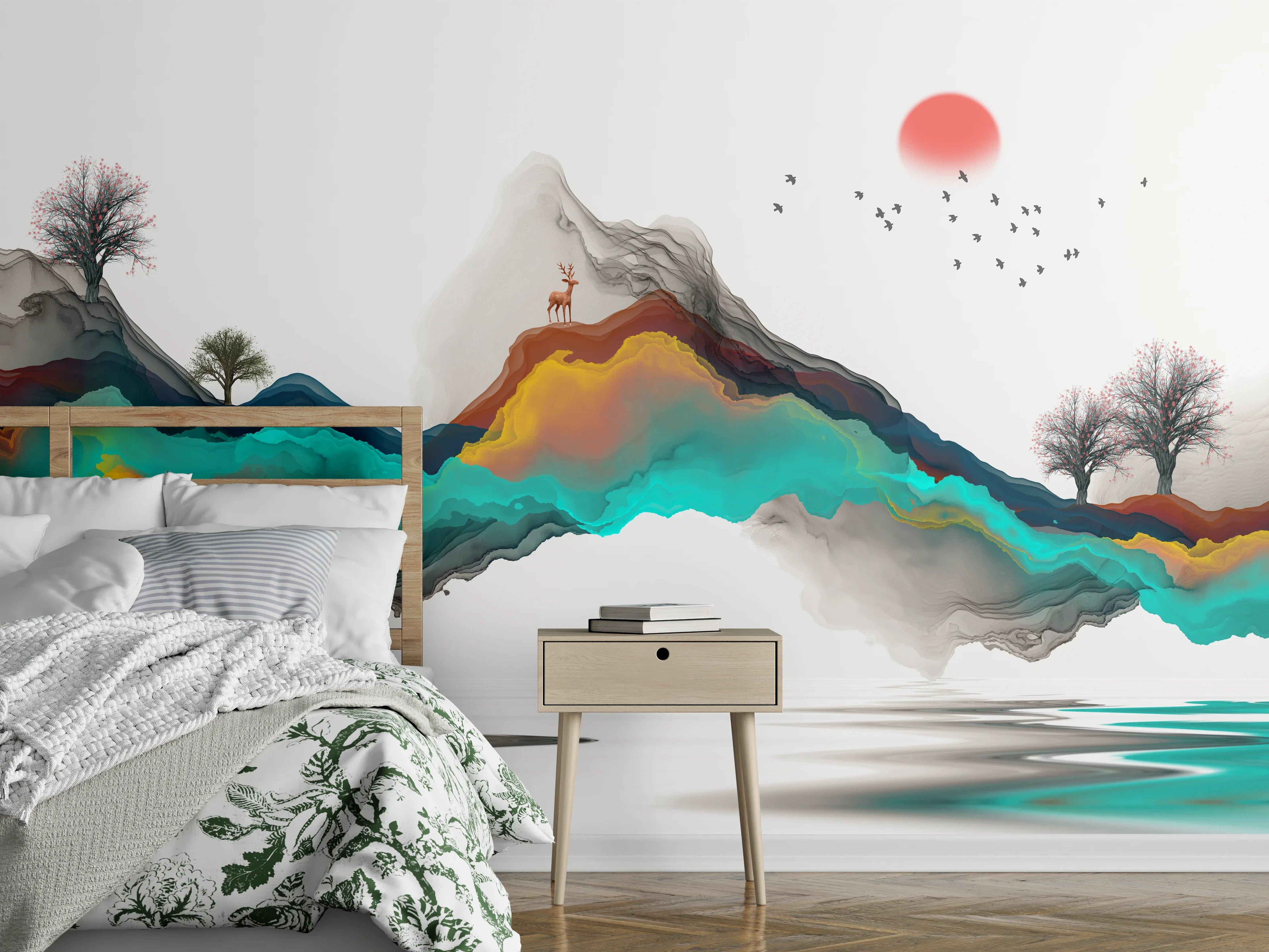 Wandverkleidung Schlafzimmer - Tinte Linie Dekoration Landschaft
