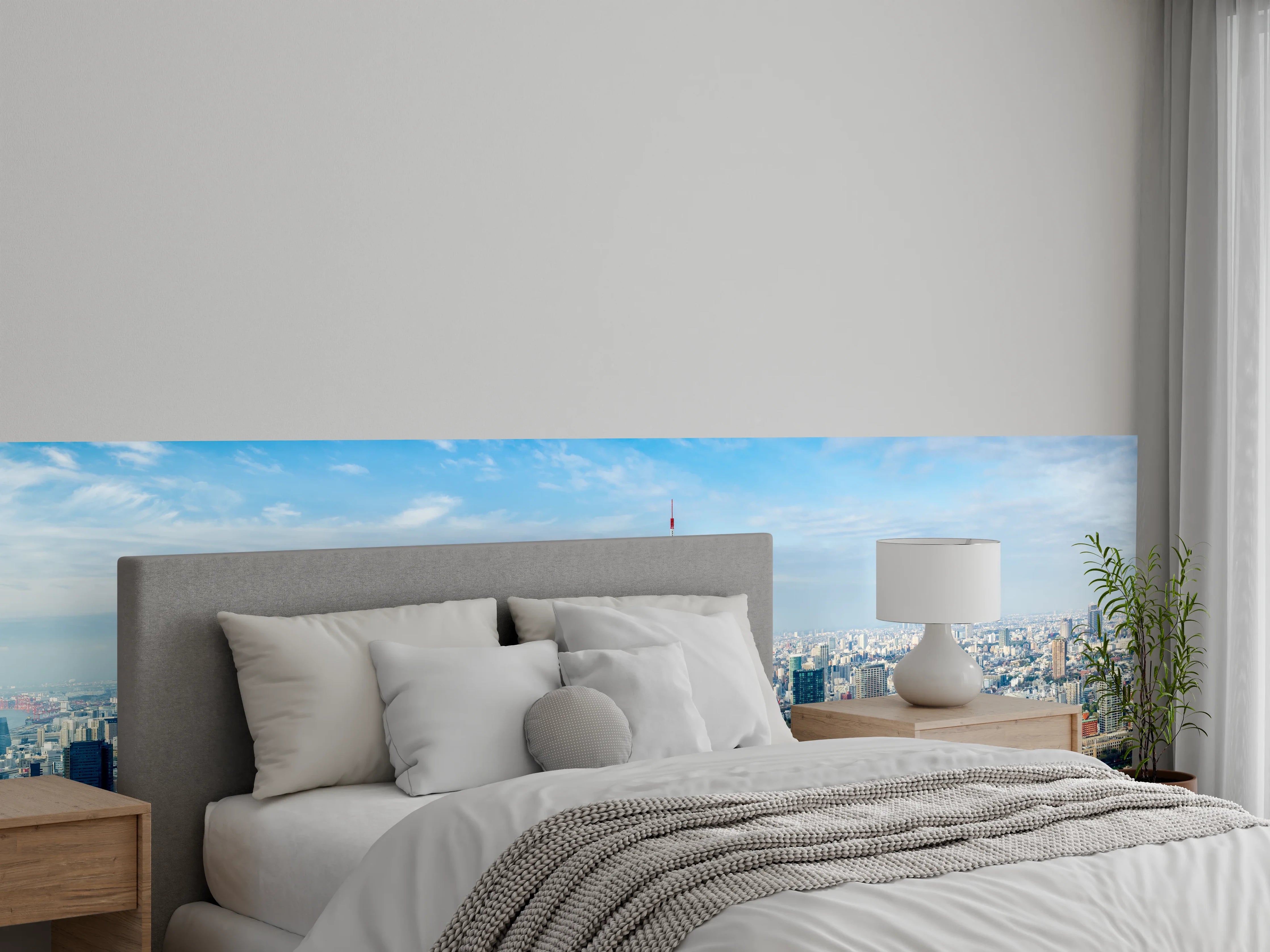 Wandverkleidung Schlafzimmer - Tokio Skyline Rot-Blau