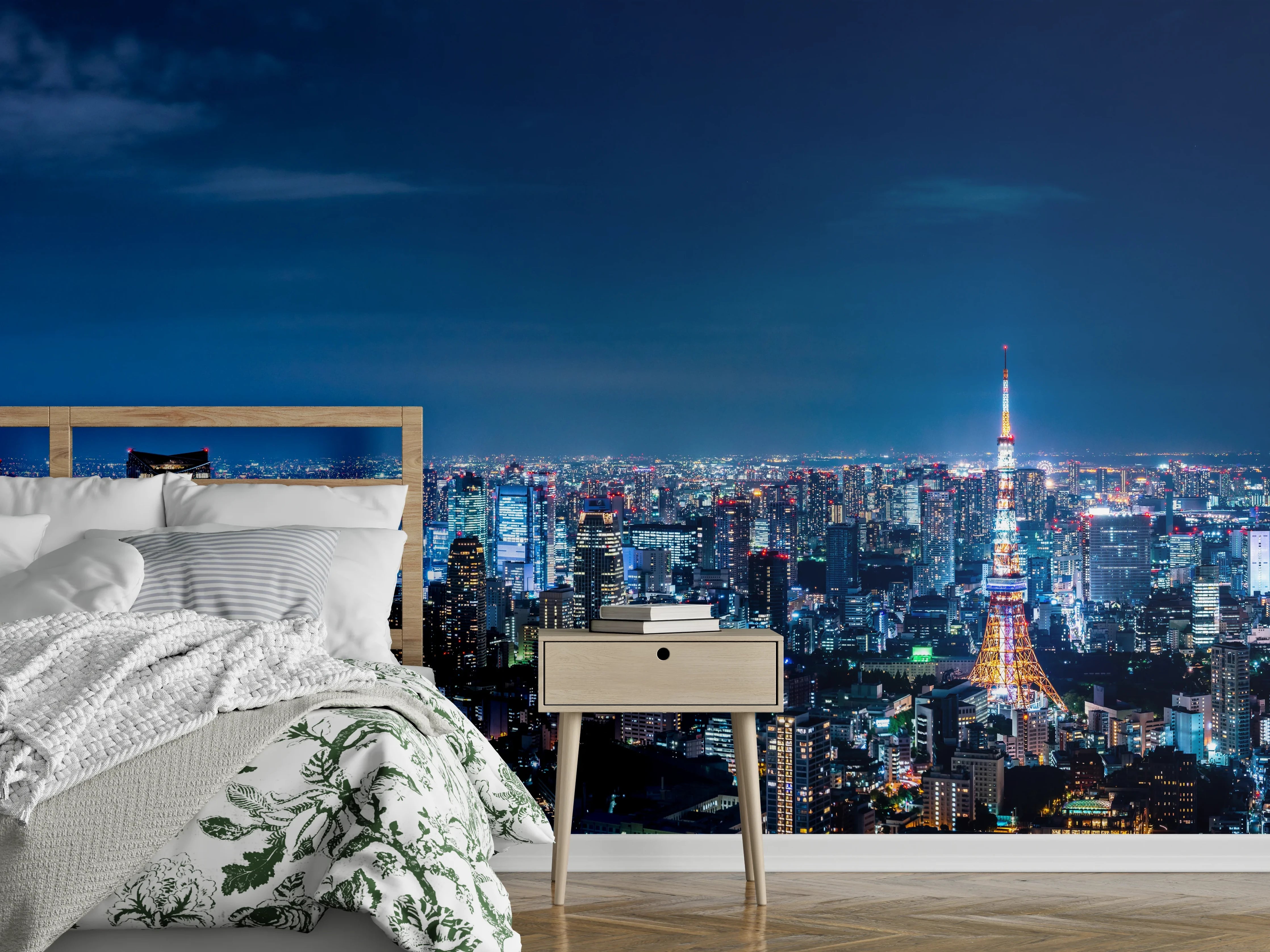 Wandverkleidung Schlafzimmer - Tokio Skyline bei Nacht