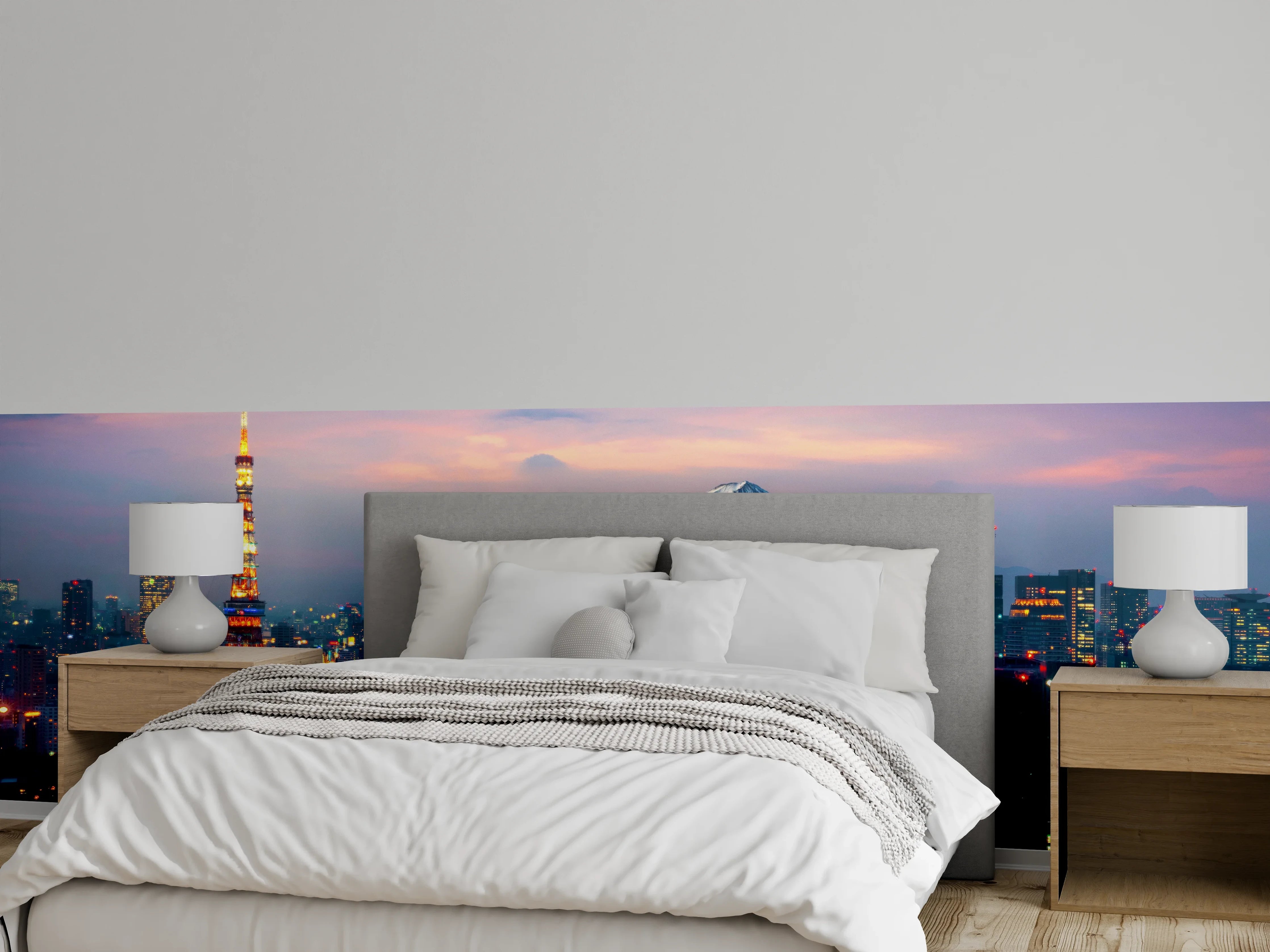 Wandverkleidung Schlafzimmer - Tokio Skyline mit Mt. Fuji bei Dämmerung