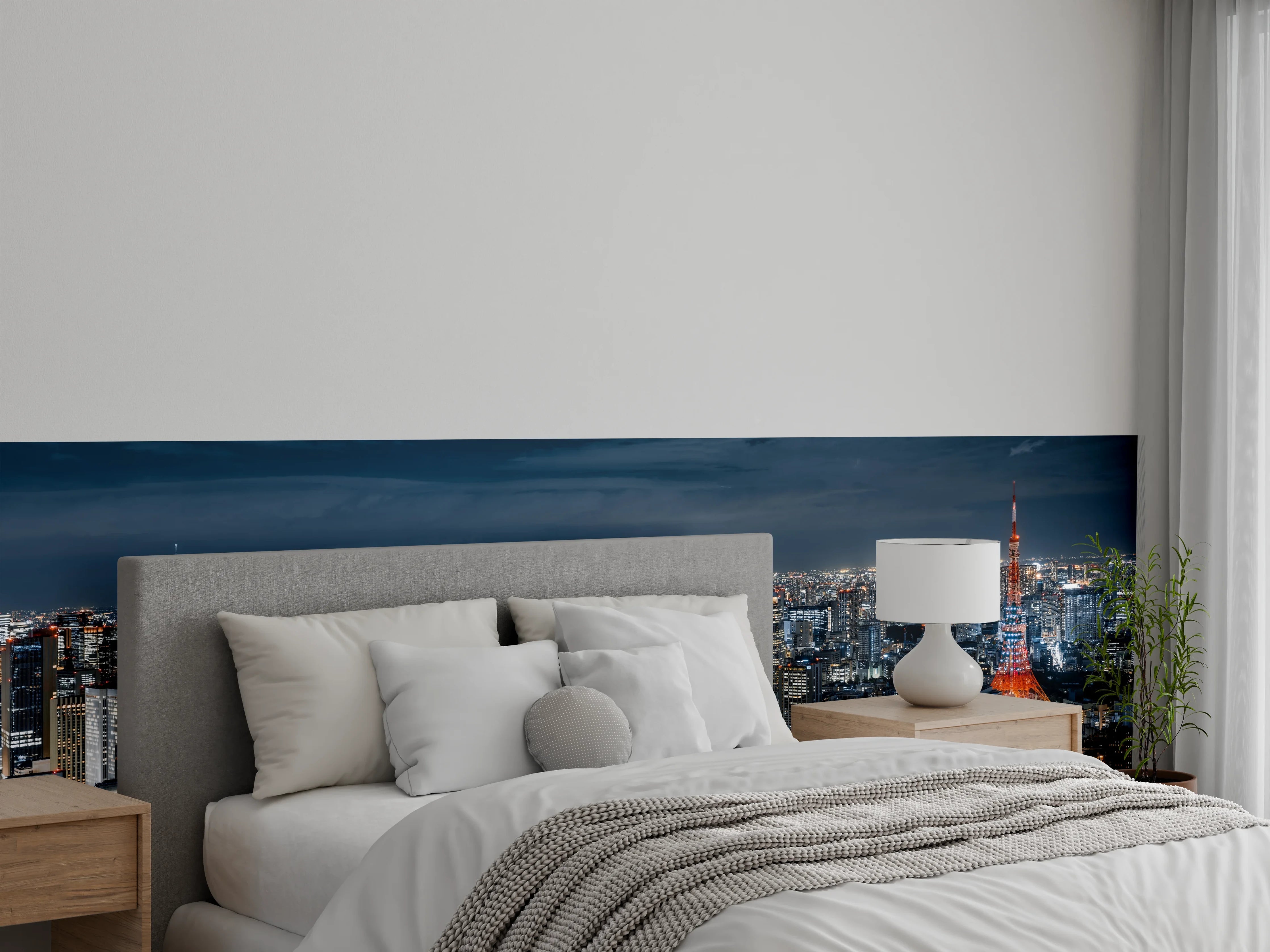 Wandverkleidung Schlafzimmer - Tokyo Skyline bei Nacht: Großstadtpanorama