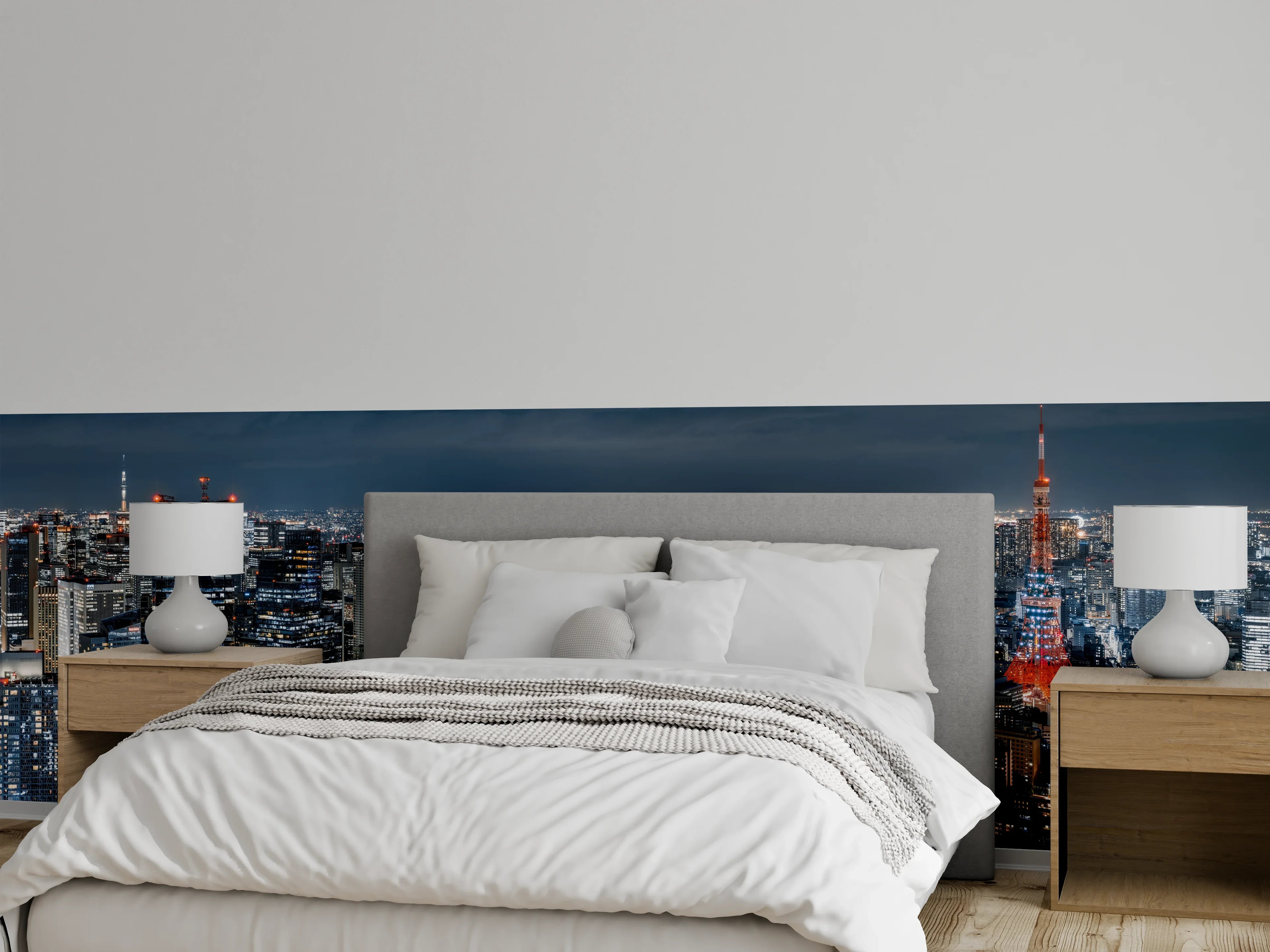 Wandverkleidung Schlafzimmer - Tokyo Skyline bei Nacht: Großstadtpanorama