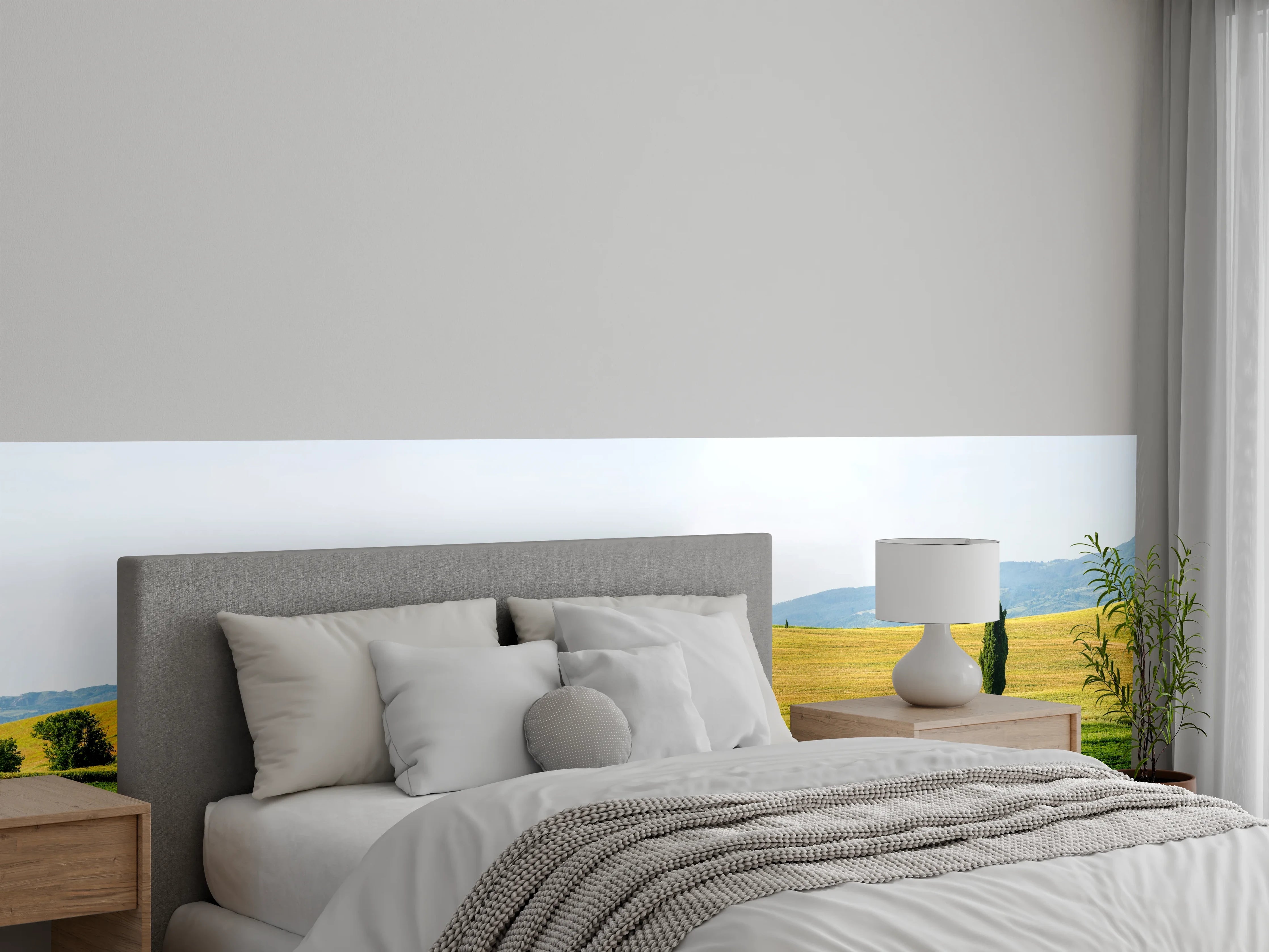 Wandverkleidung Schlafzimmer - Toskana Hügel Panorama Grün-Gelb