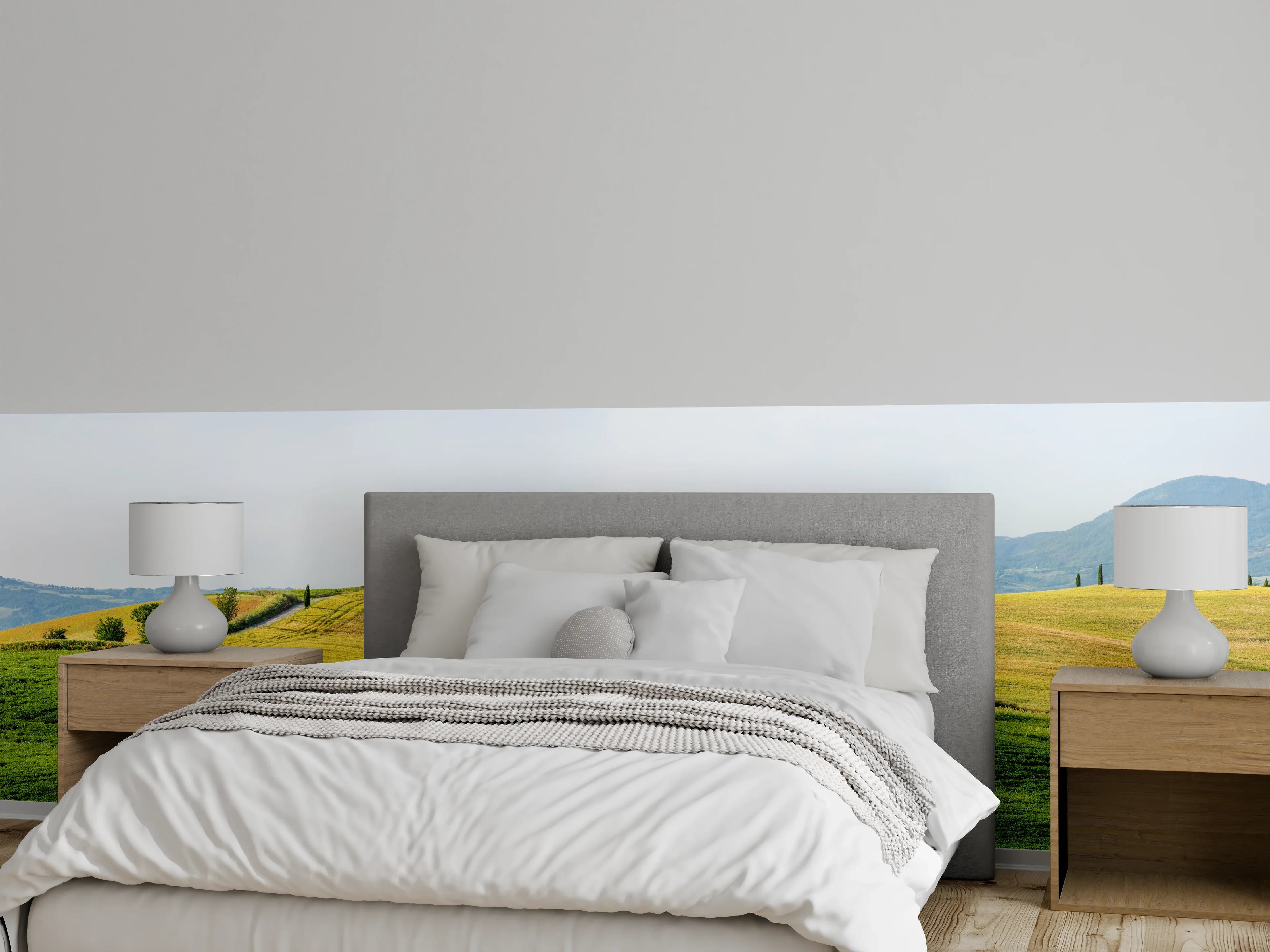 Wandverkleidung Schlafzimmer - Toskana Hügel Panorama Grün-Gelb