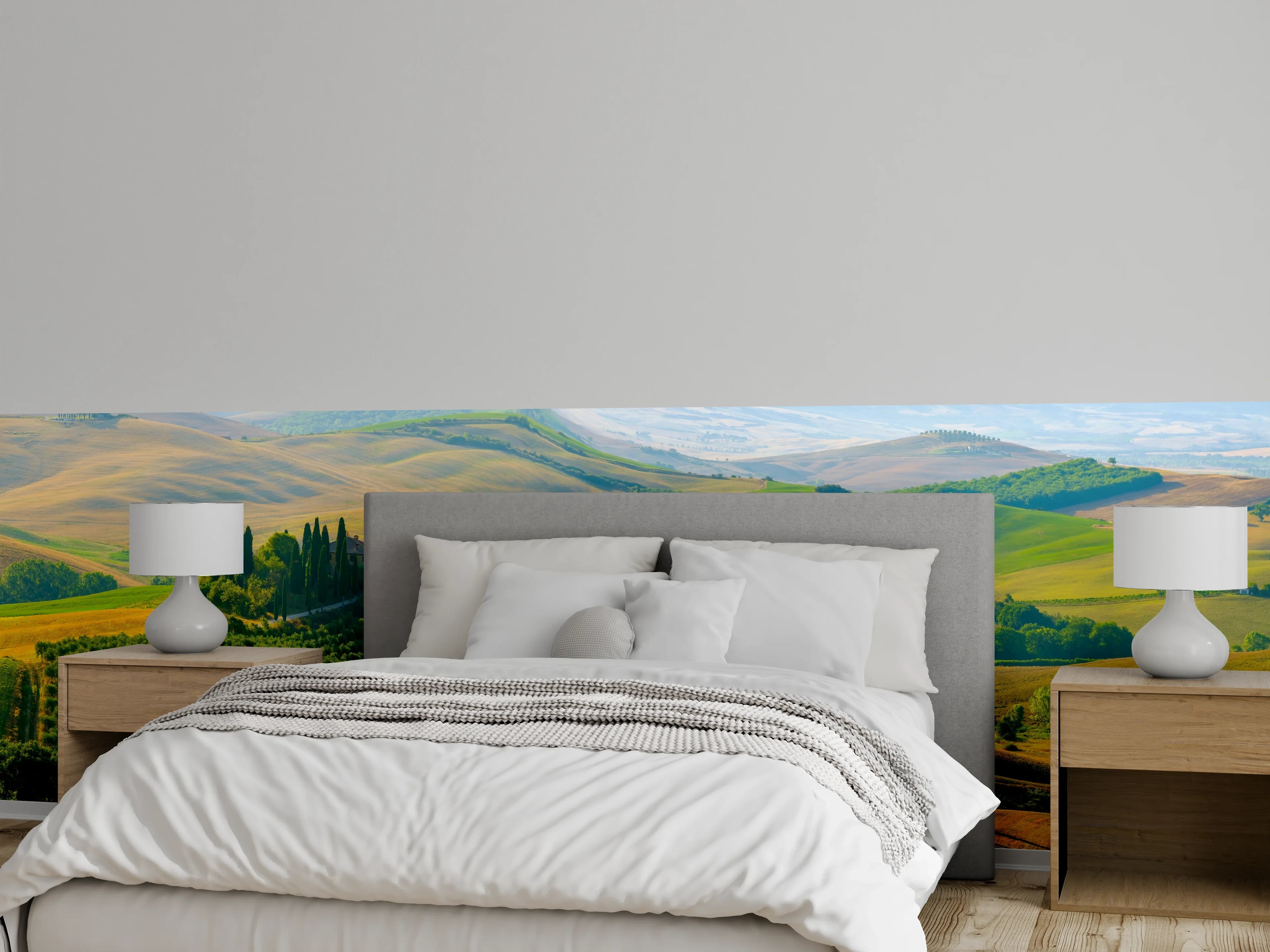 Wandverkleidung Schlafzimmer - Toskana Hügel in Grün
