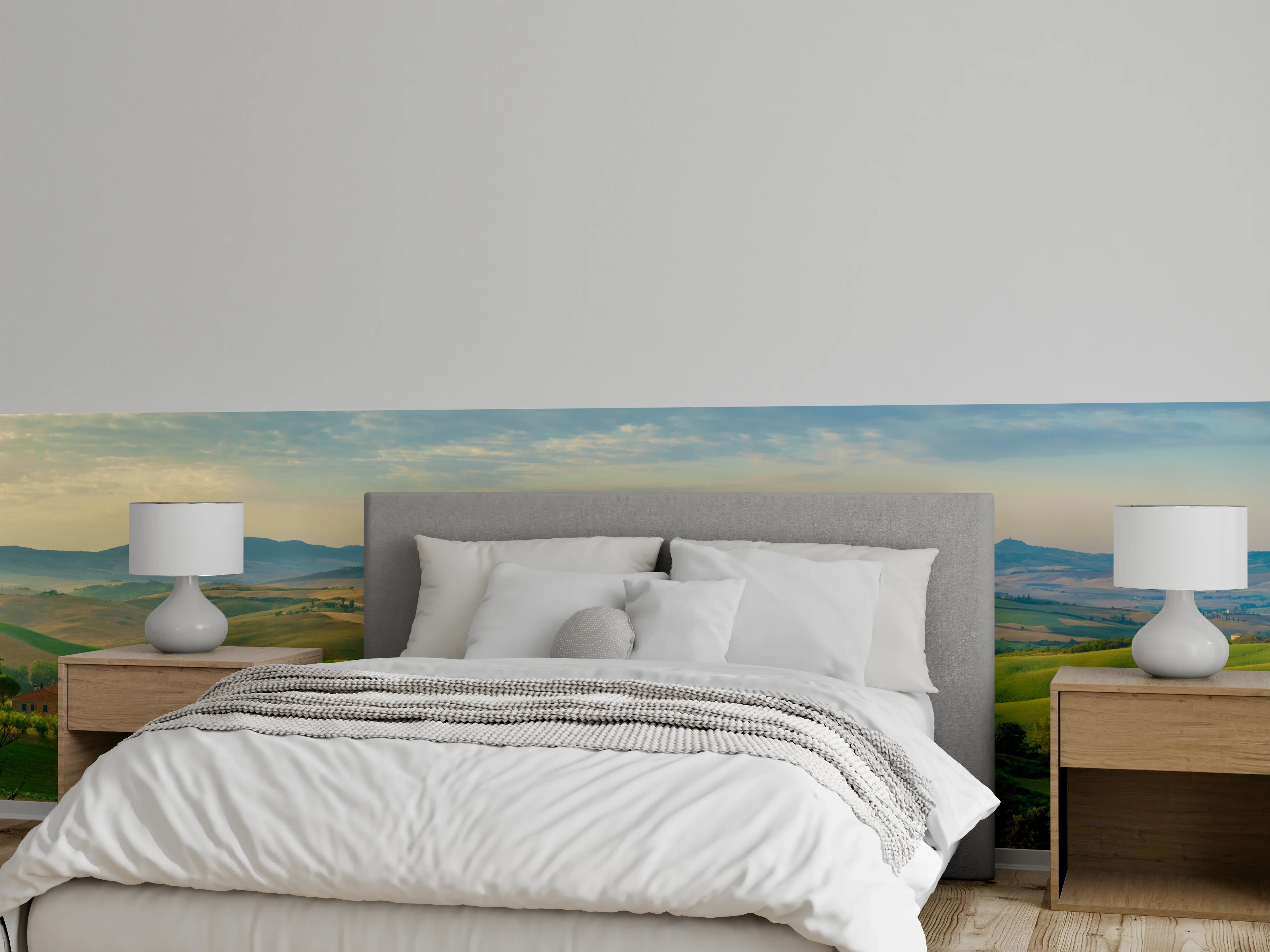 Wandverkleidung Schlafzimmer - Toskana Hügellandschaft Grün-Gold