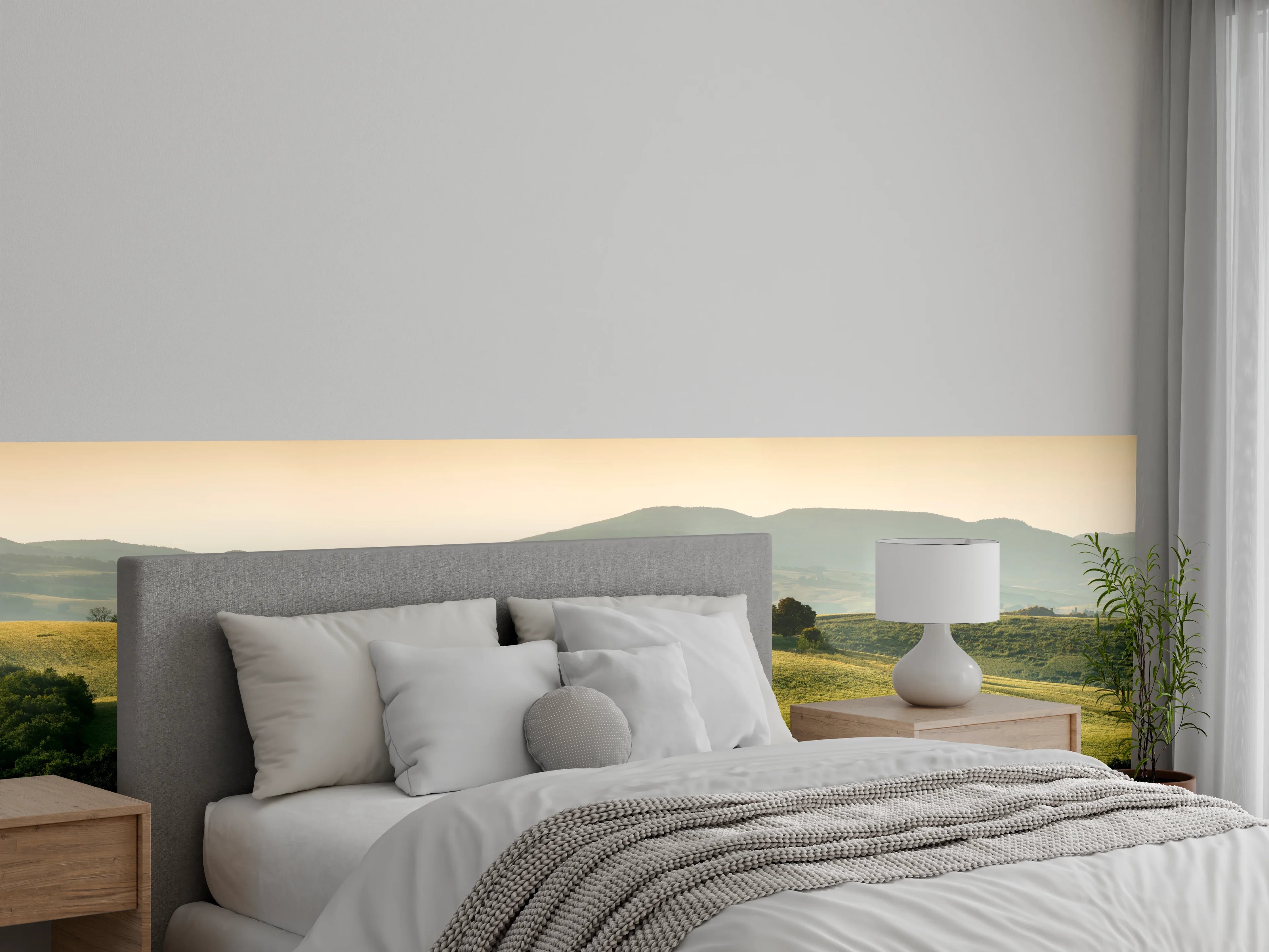 Wandverkleidung Schlafzimmer - Toskanische Hügel in Goldgrün