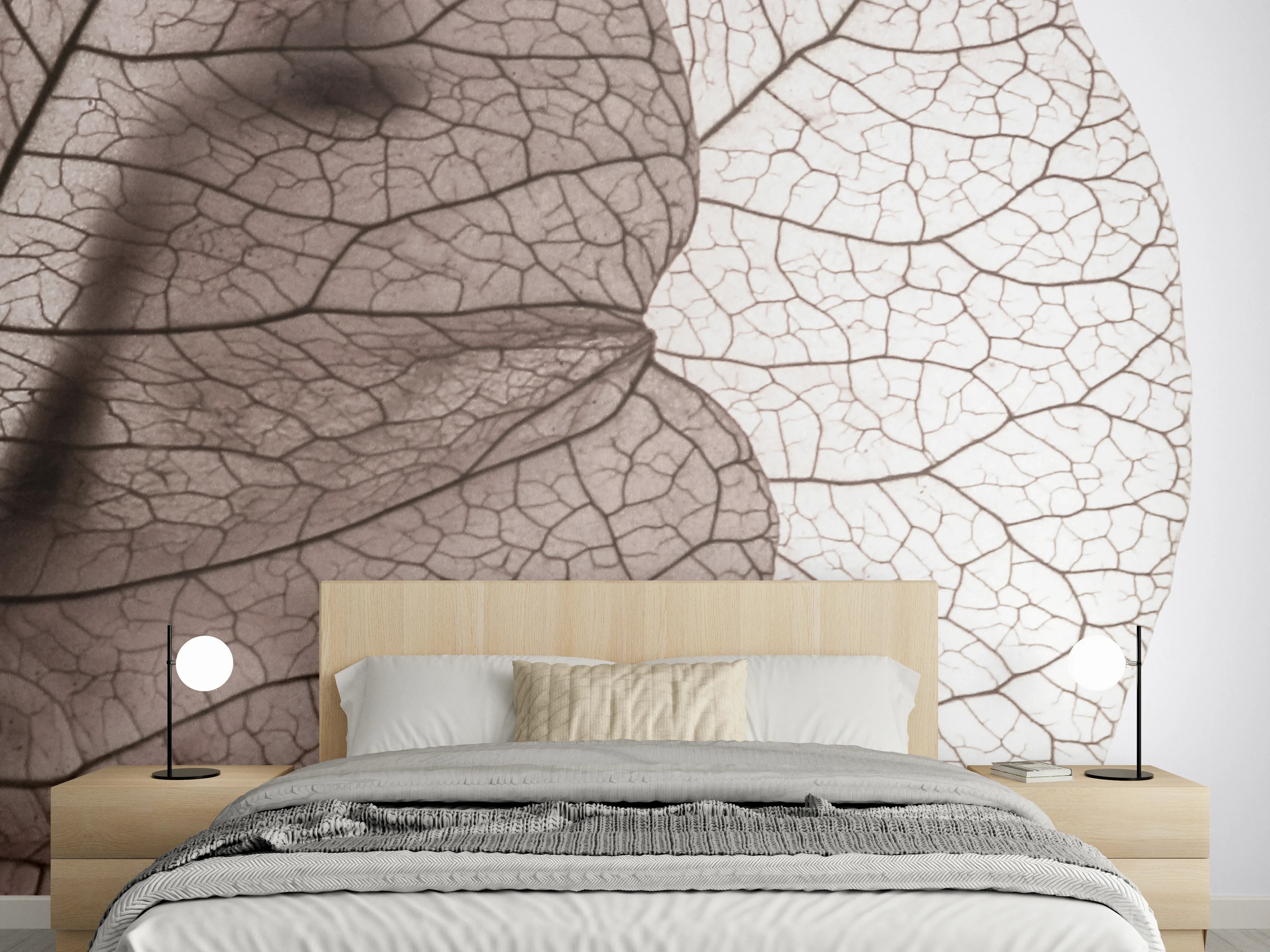 Wandverkleidung Schlafzimmer - Transparente Blätter mit filigranen Adern