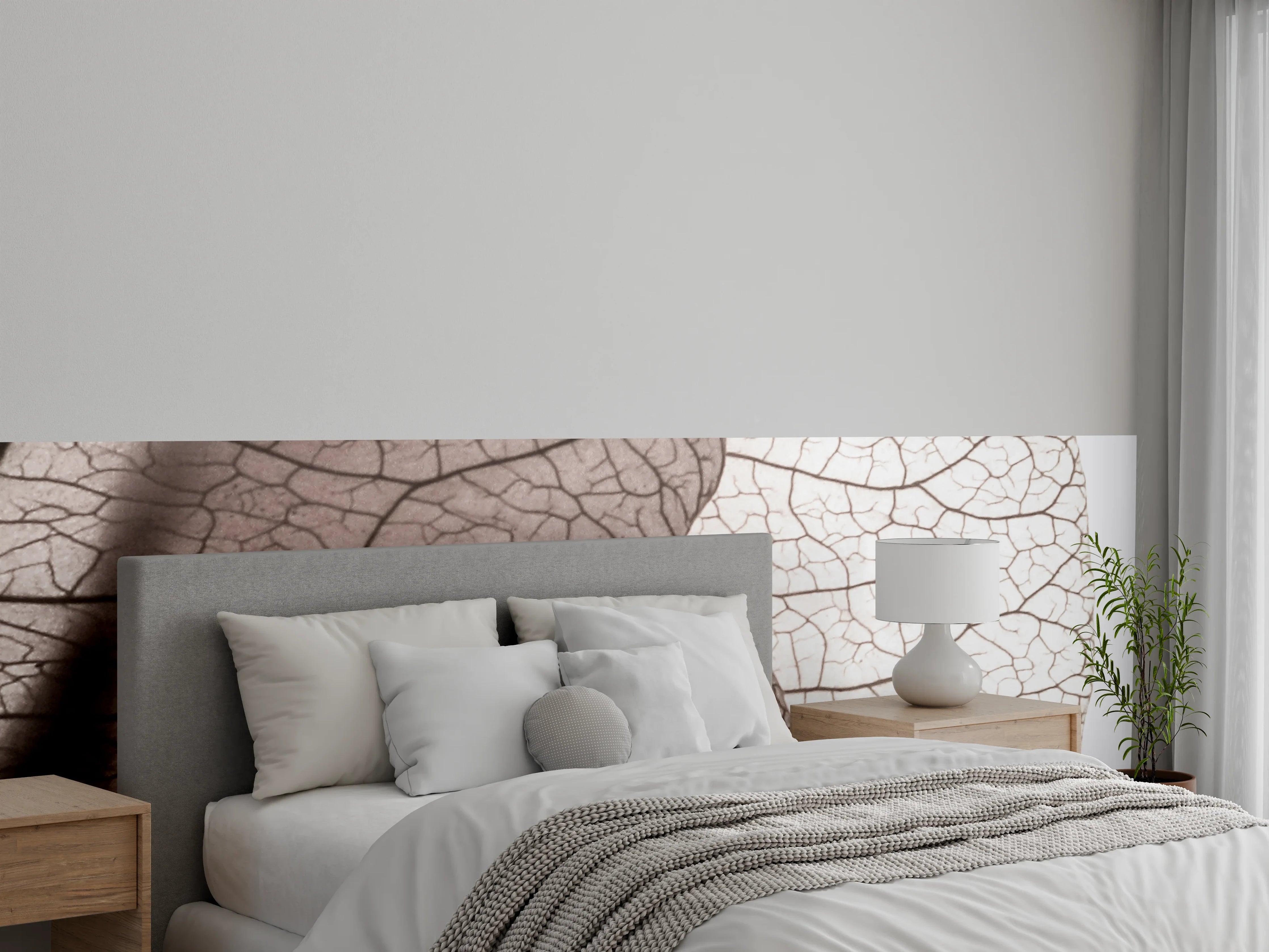 Wandverkleidung Schlafzimmer - Transparente Blätter mit filigranen Adern