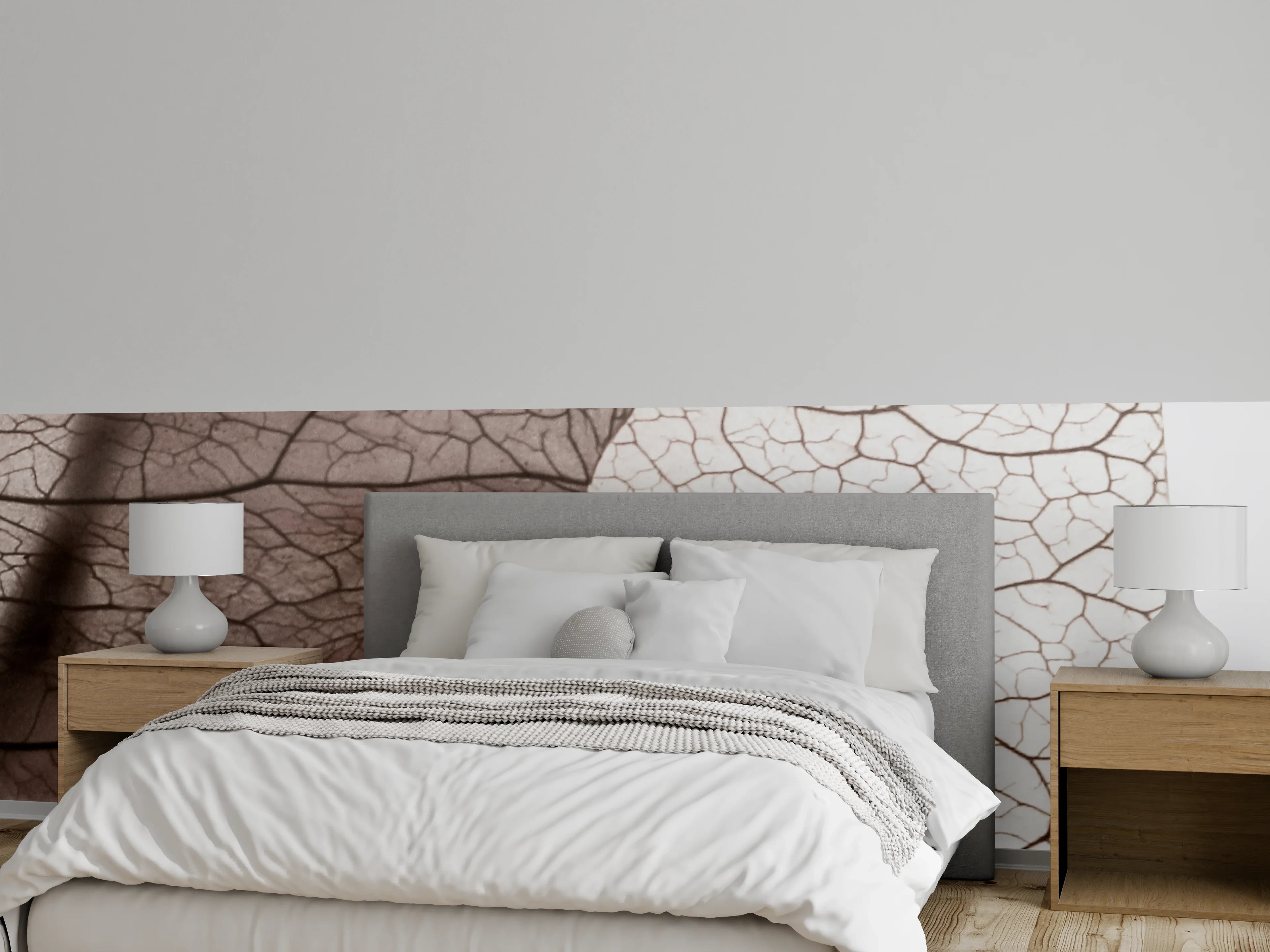 Wandverkleidung Schlafzimmer - Transparente Blätter mit filigranen Adern