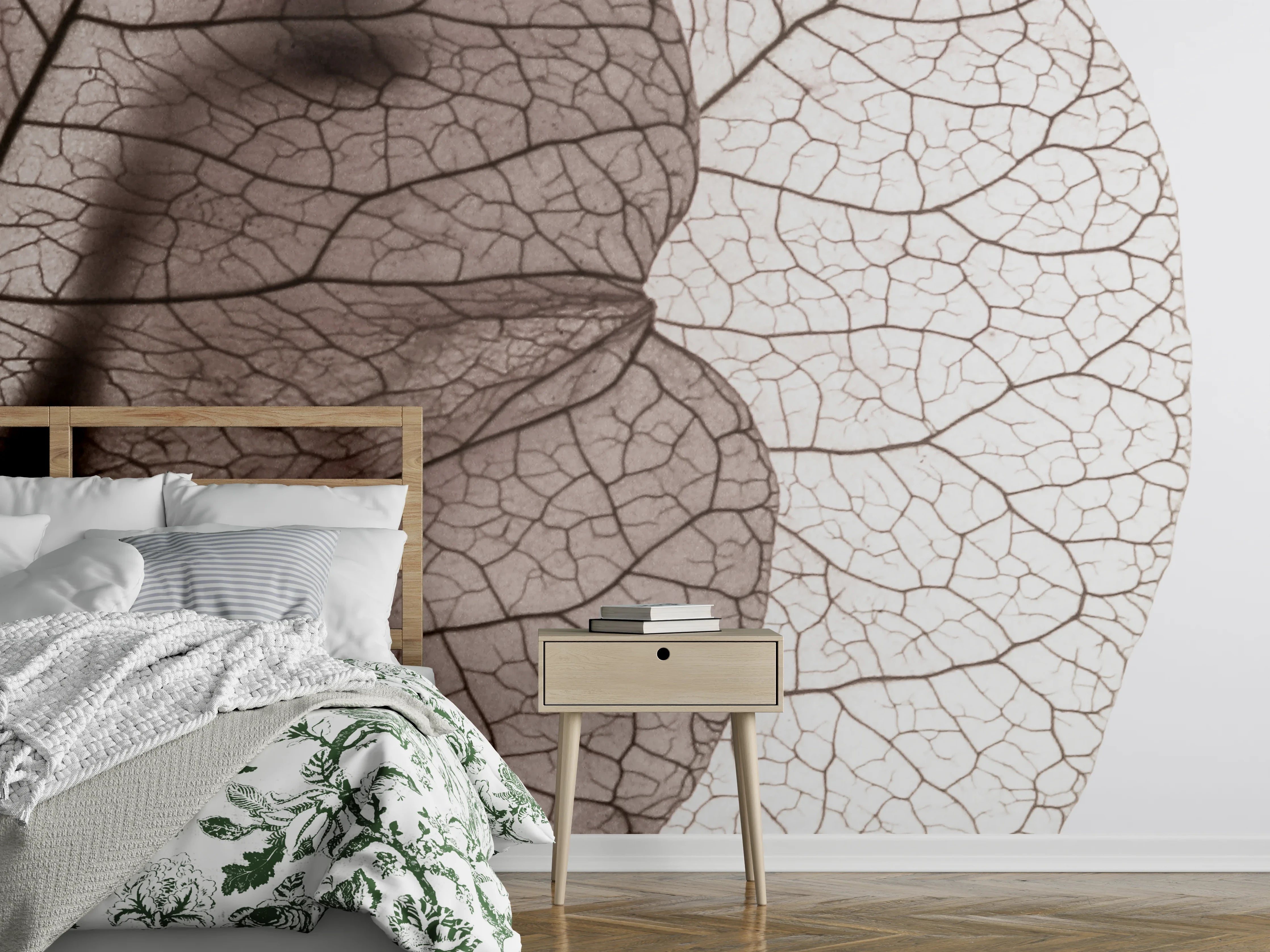 Wandverkleidung Schlafzimmer - Transparente Blätter mit filigranen Adern