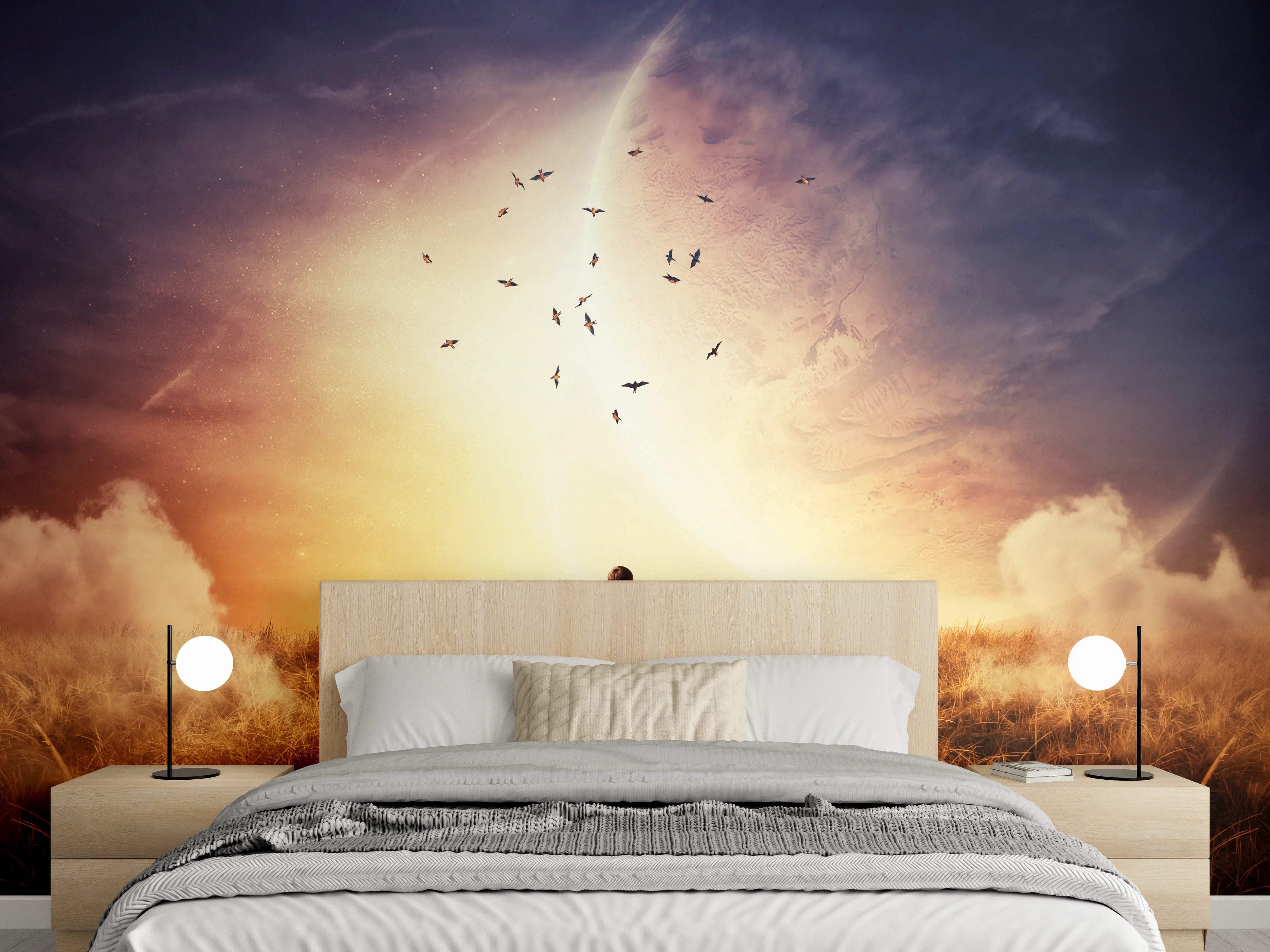 Wandverkleidung Schlafzimmer - Traumhafte Fantasielandschaft mit Mond