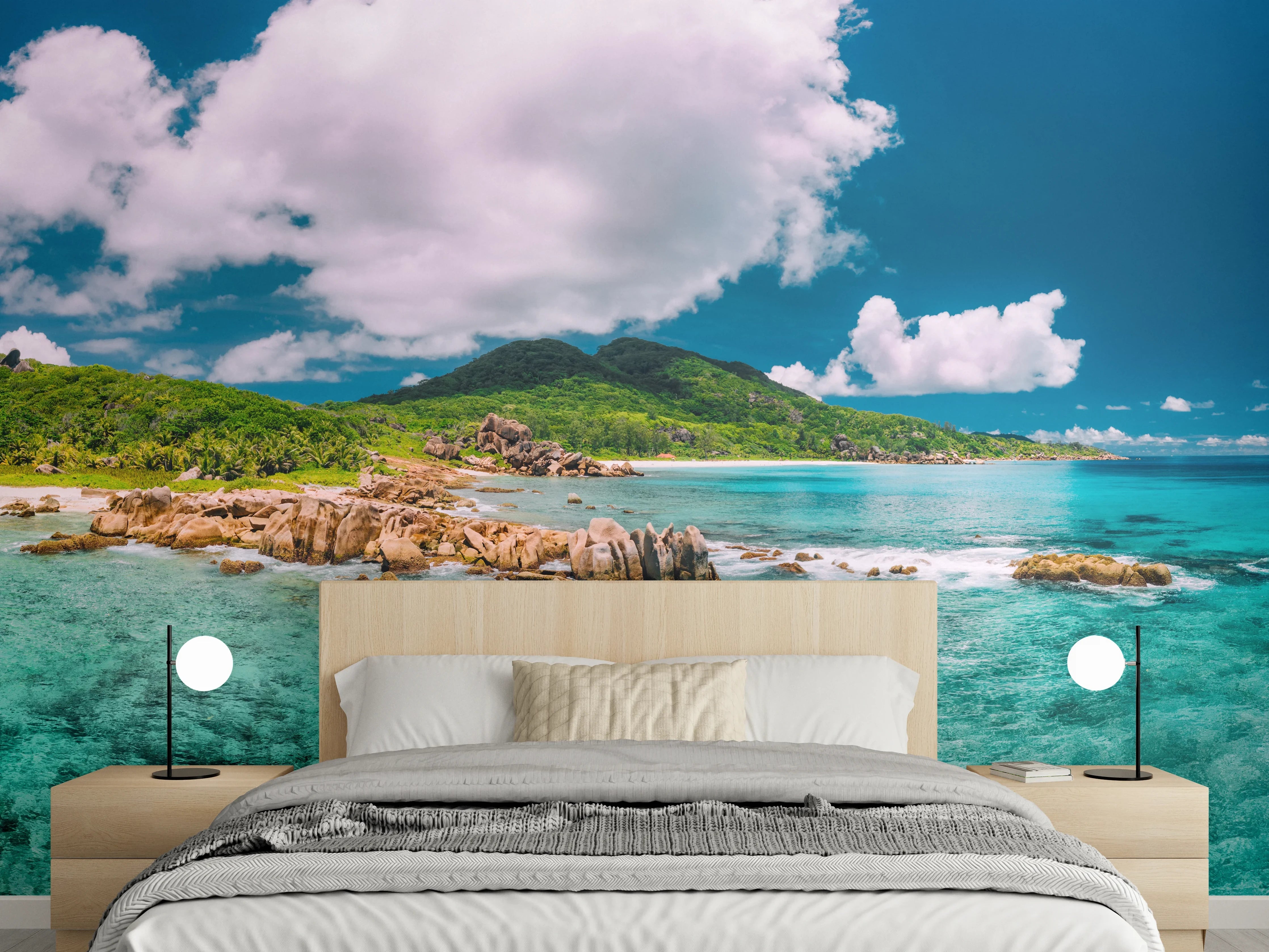 Wandverkleidung Schlafzimmer - Traumhafte Inselküste – Türkisblaues Meer