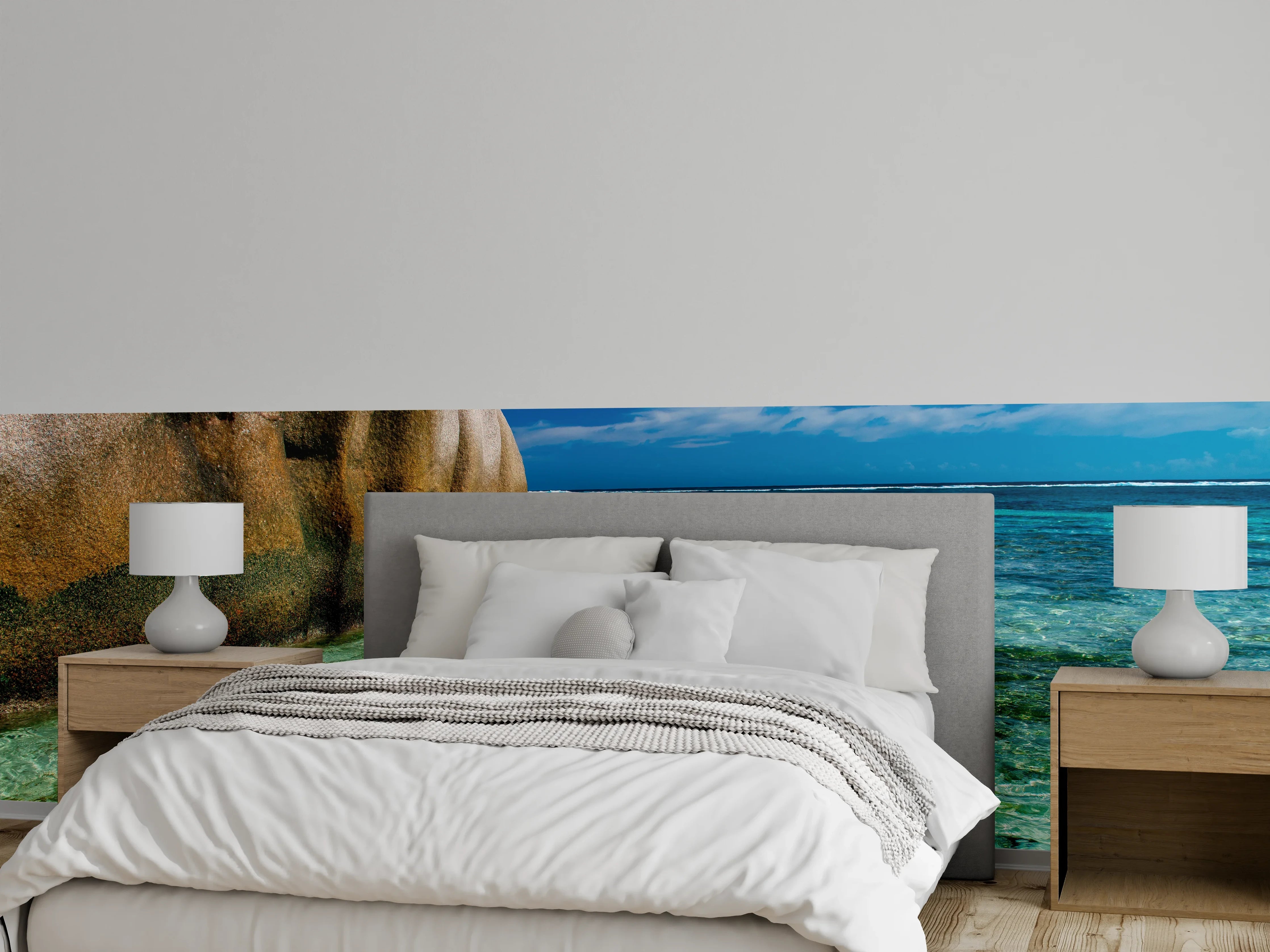 Wandverkleidung Schlafzimmer - Traumhafte Tropenlandschaft am türkisfarbenen Meer
