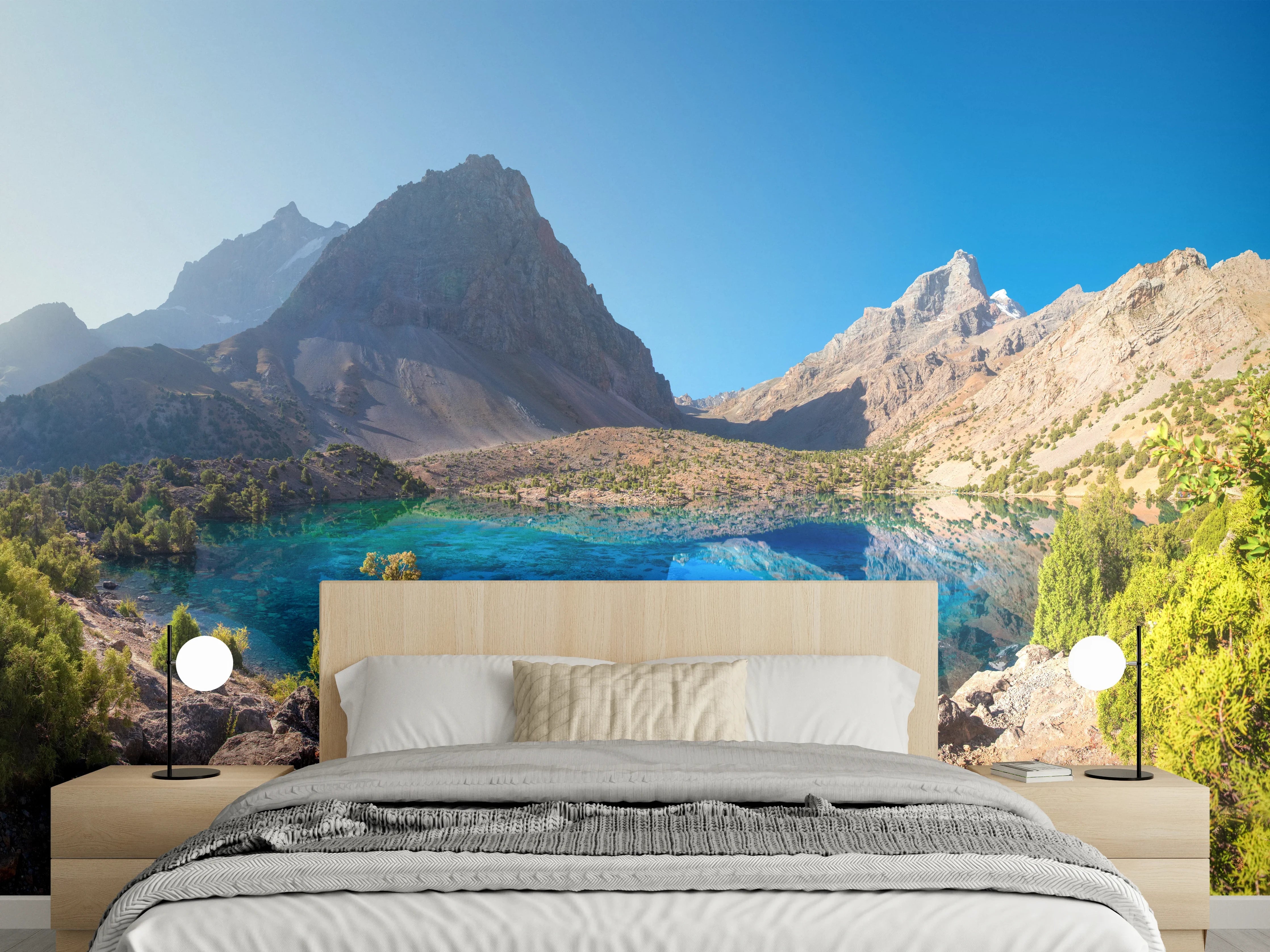 Wandverkleidung Schlafzimmer - Traumhafter Bergsee mit Gebirge