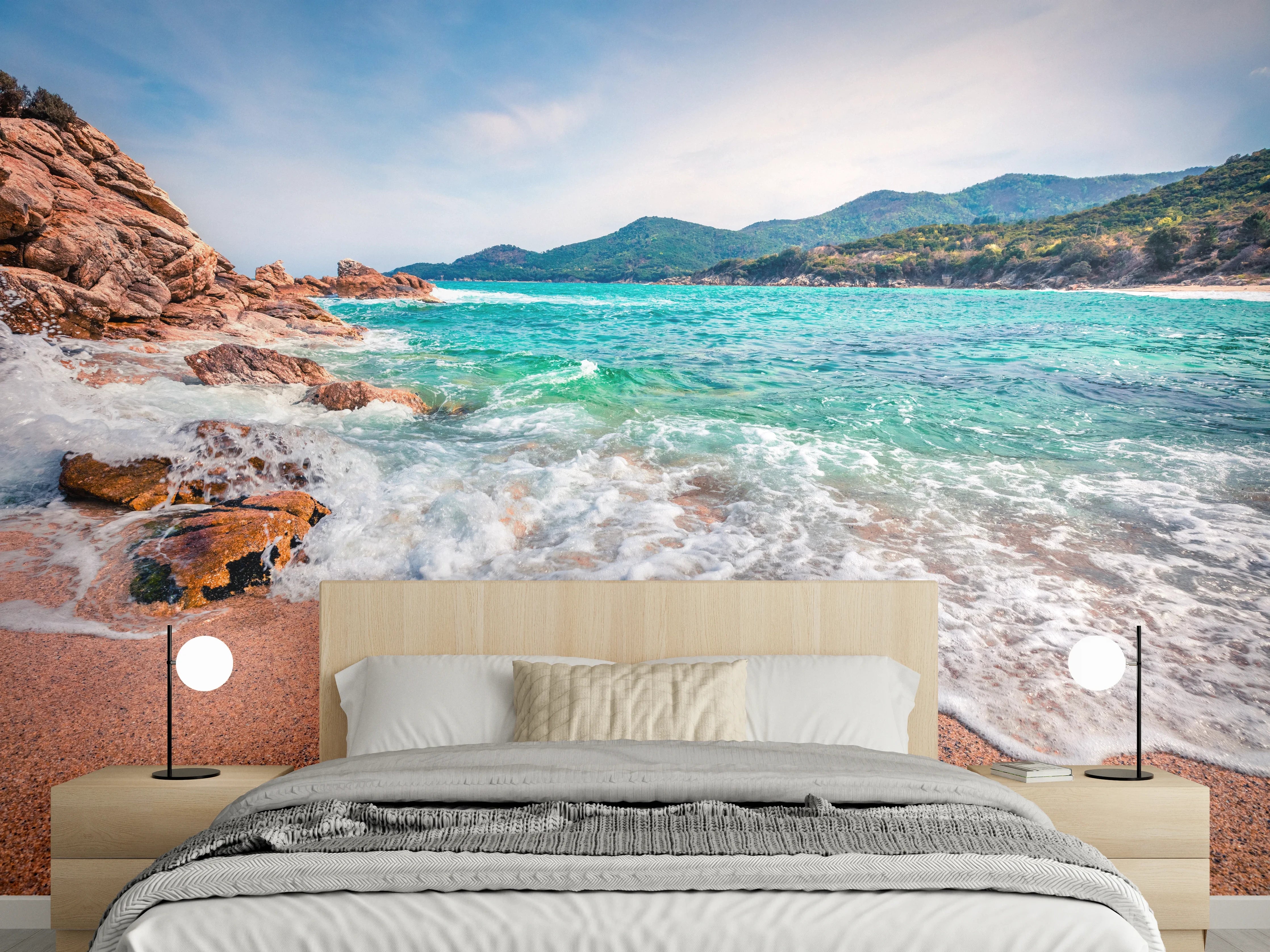 Wandverkleidung Schlafzimmer - Traumhafter Sandstrand mit türkisblauem Meer