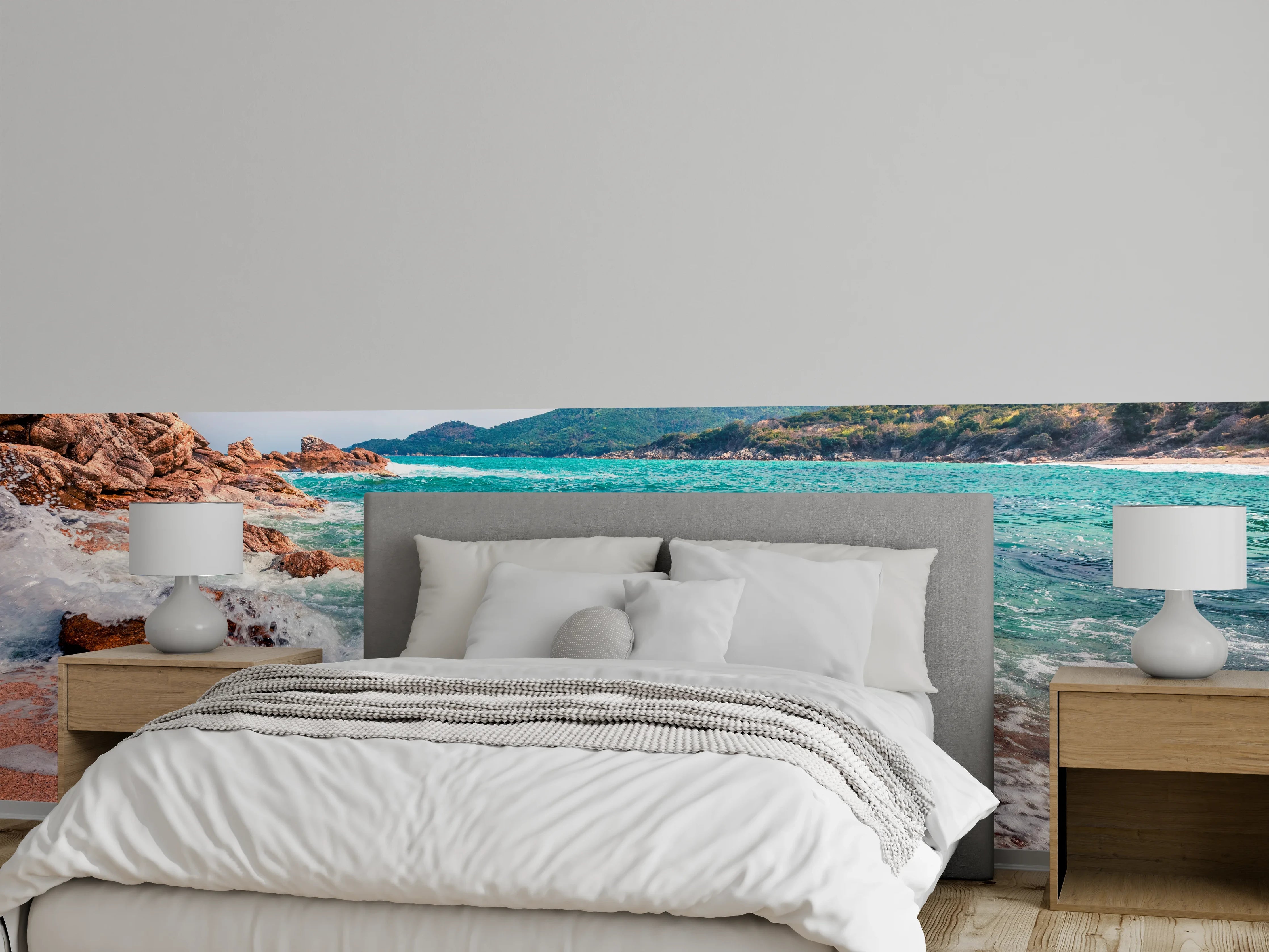 Wandverkleidung Schlafzimmer - Traumhafter Sandstrand mit türkisblauem Meer