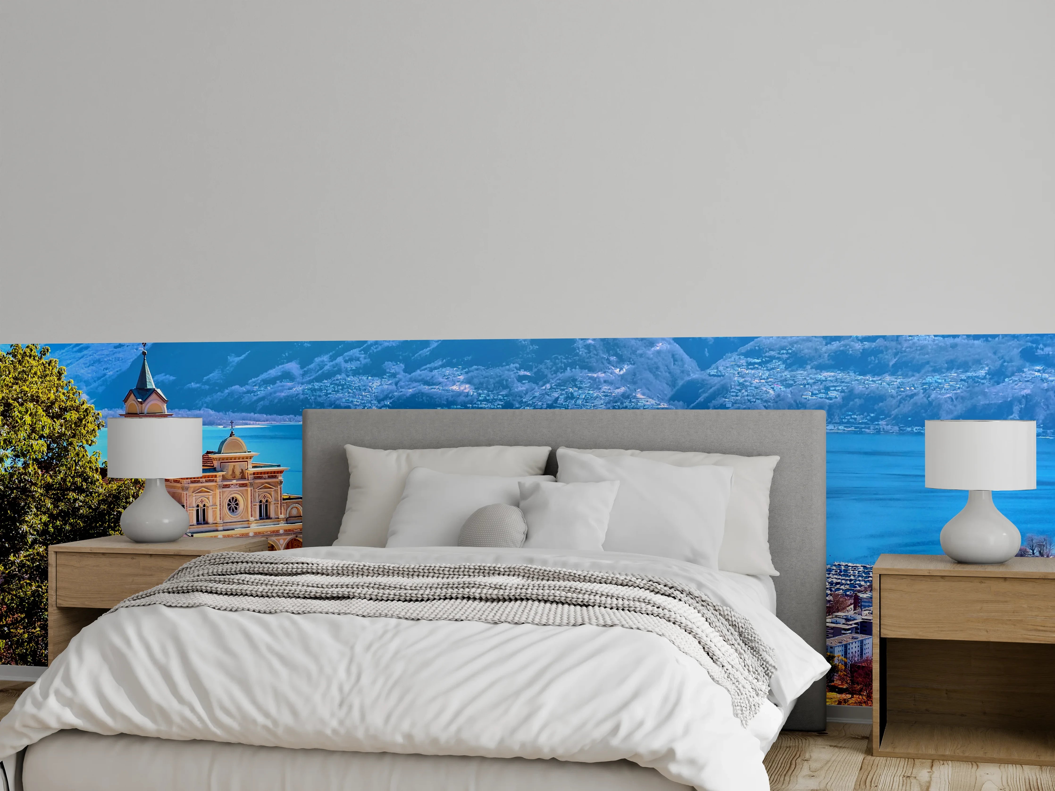 Wandverkleidung Schlafzimmer - Traumhafter Seeblick mit Bergen