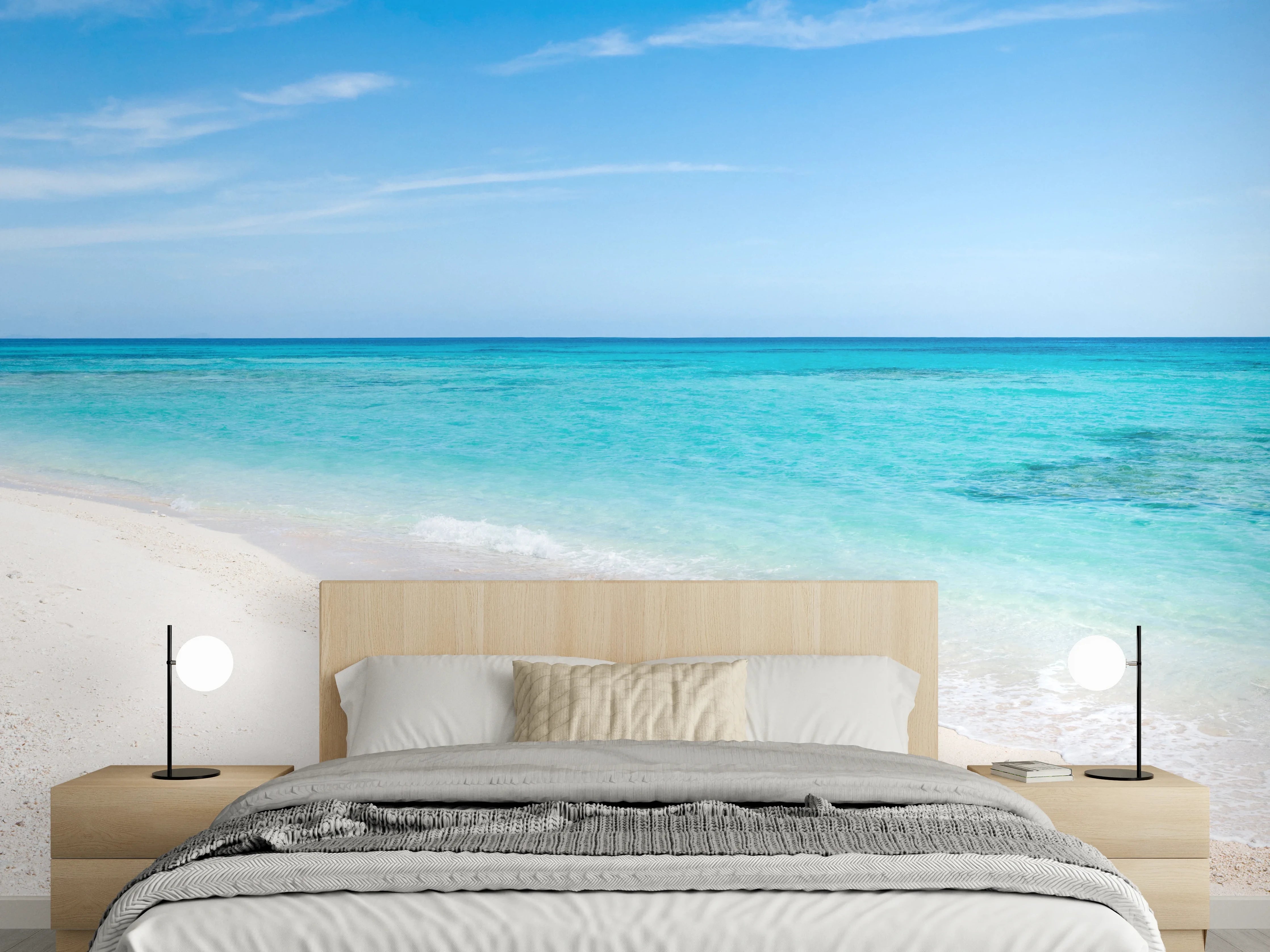 Wandverkleidung Schlafzimmer - Traumhafter Strand – Meerblau & Weiß