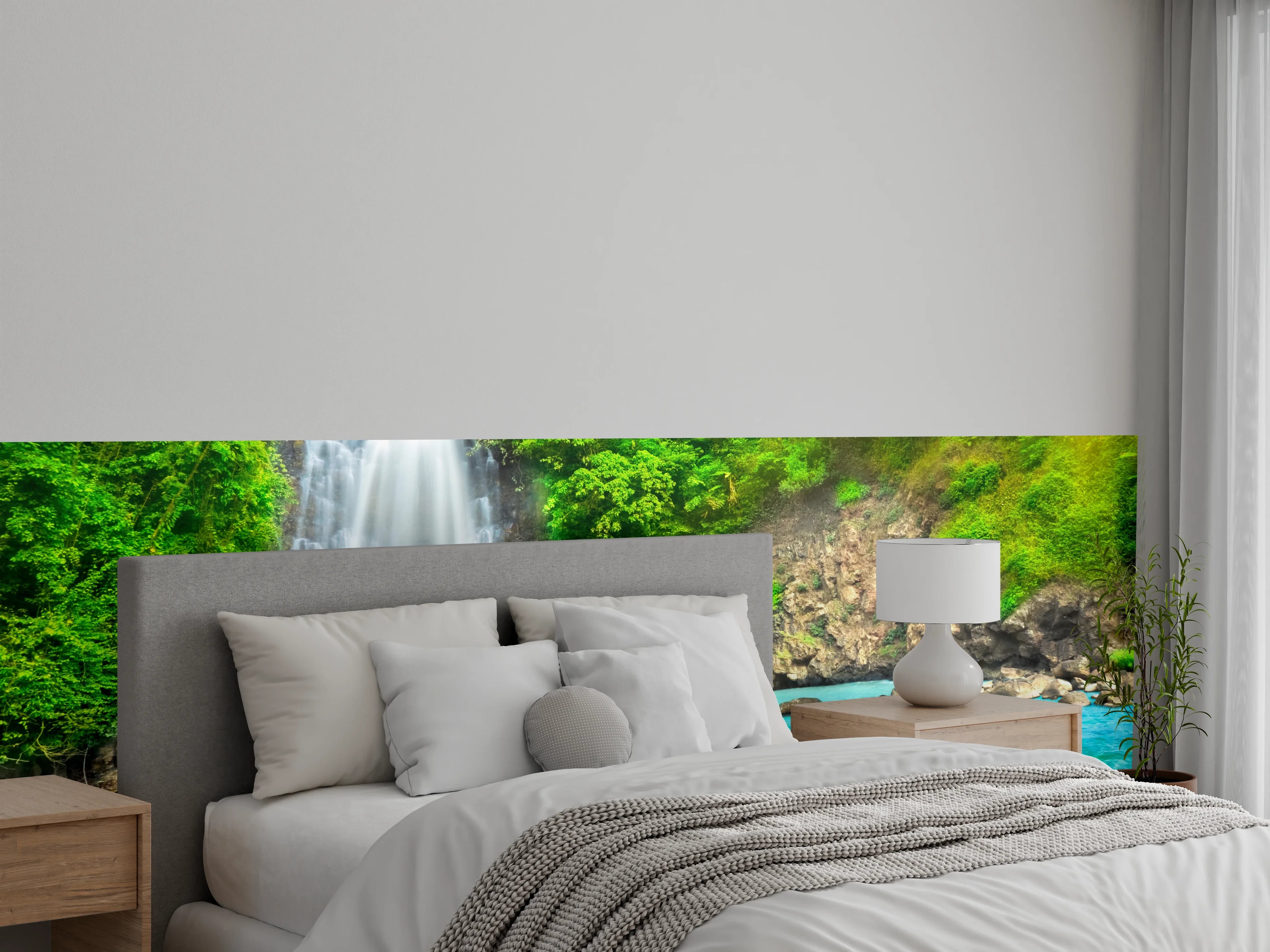 Wandverkleidung Schlafzimmer - Traumhafter Wasserfall im Dschungel